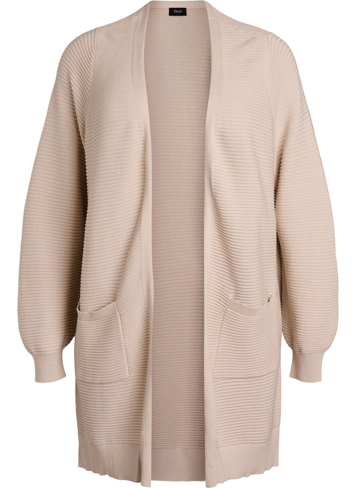 Cardigan long c&ocirc;tel&eacute; en coton, Beige, Packshot image number 0