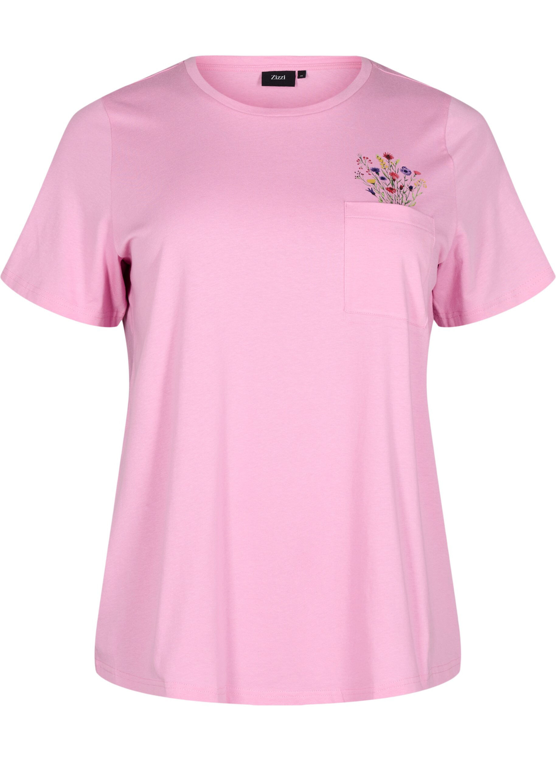 Zizzi T-Shirt mit Brusttasche, Pink, Packshot image number 0