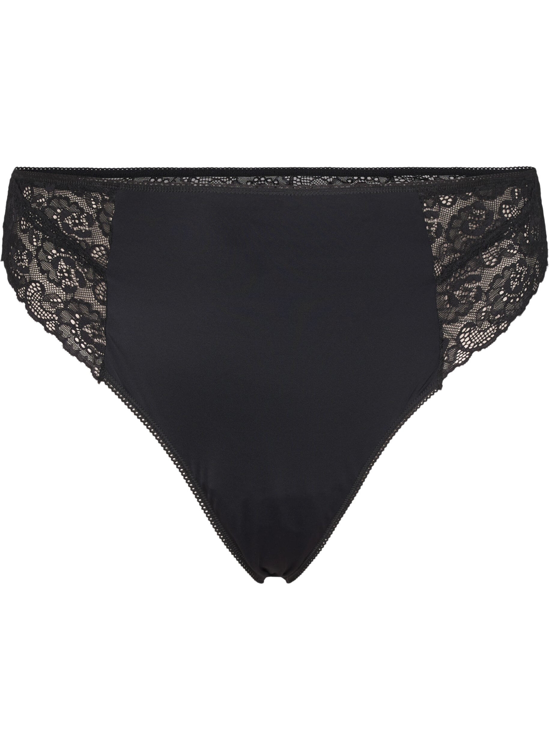 Zizzi String microfibre &agrave; dentelle, Black, Packshot image number 0