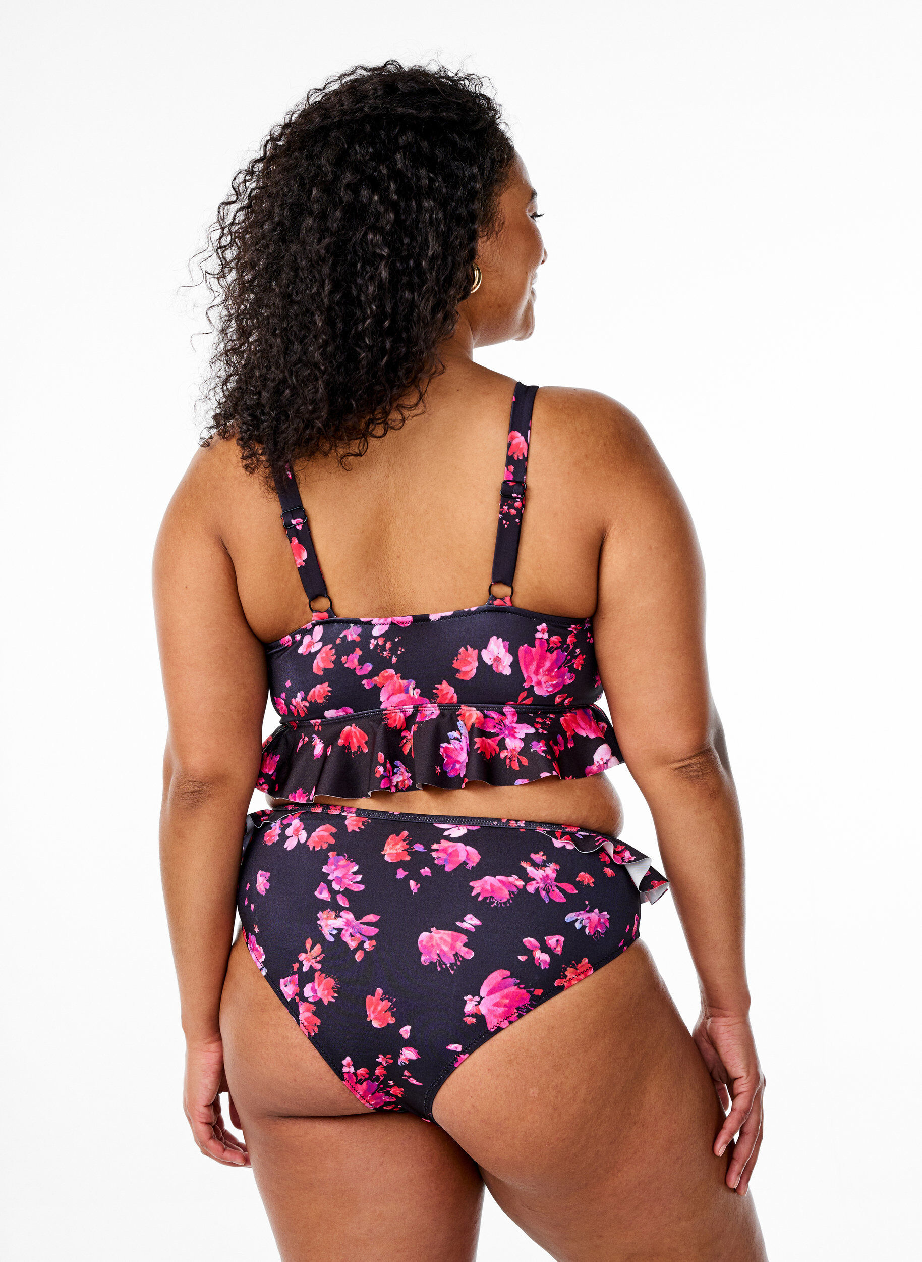 Zizzi Gebl&uuml;mte Bikinihose im Brasilianischen Schnitt, Pink, Model image number 1