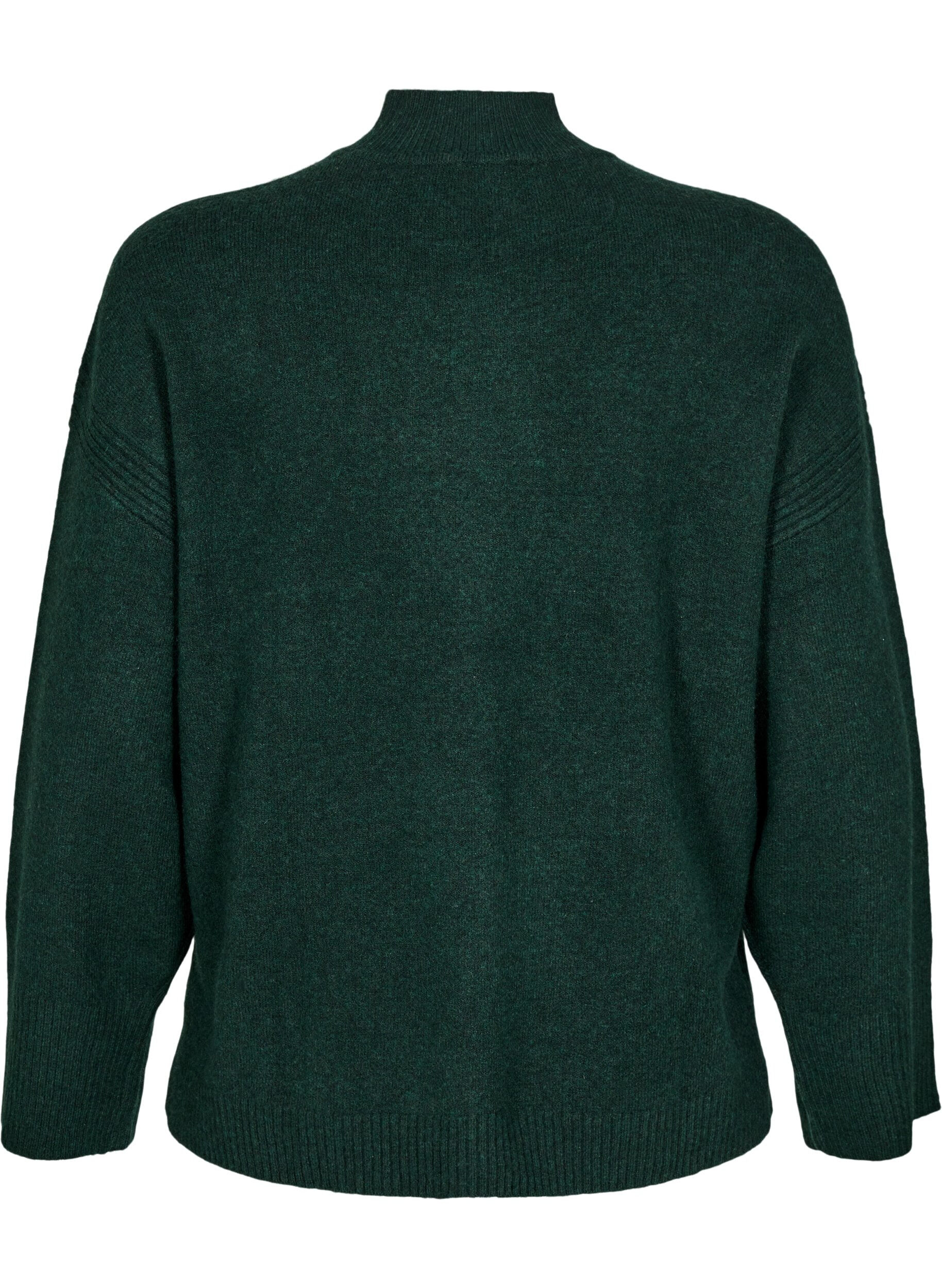 Zizzi Strickpullover mit gerippten Abschl&uuml;ssen, Scarab Mel., Packshot image number 1
