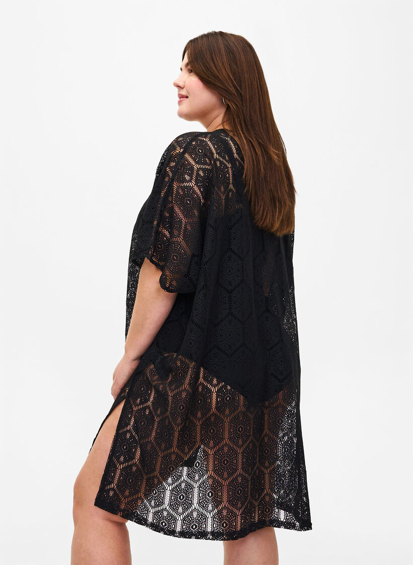 Kaftan-Strandkleid mit Lochmuster, Black, Model image number 1