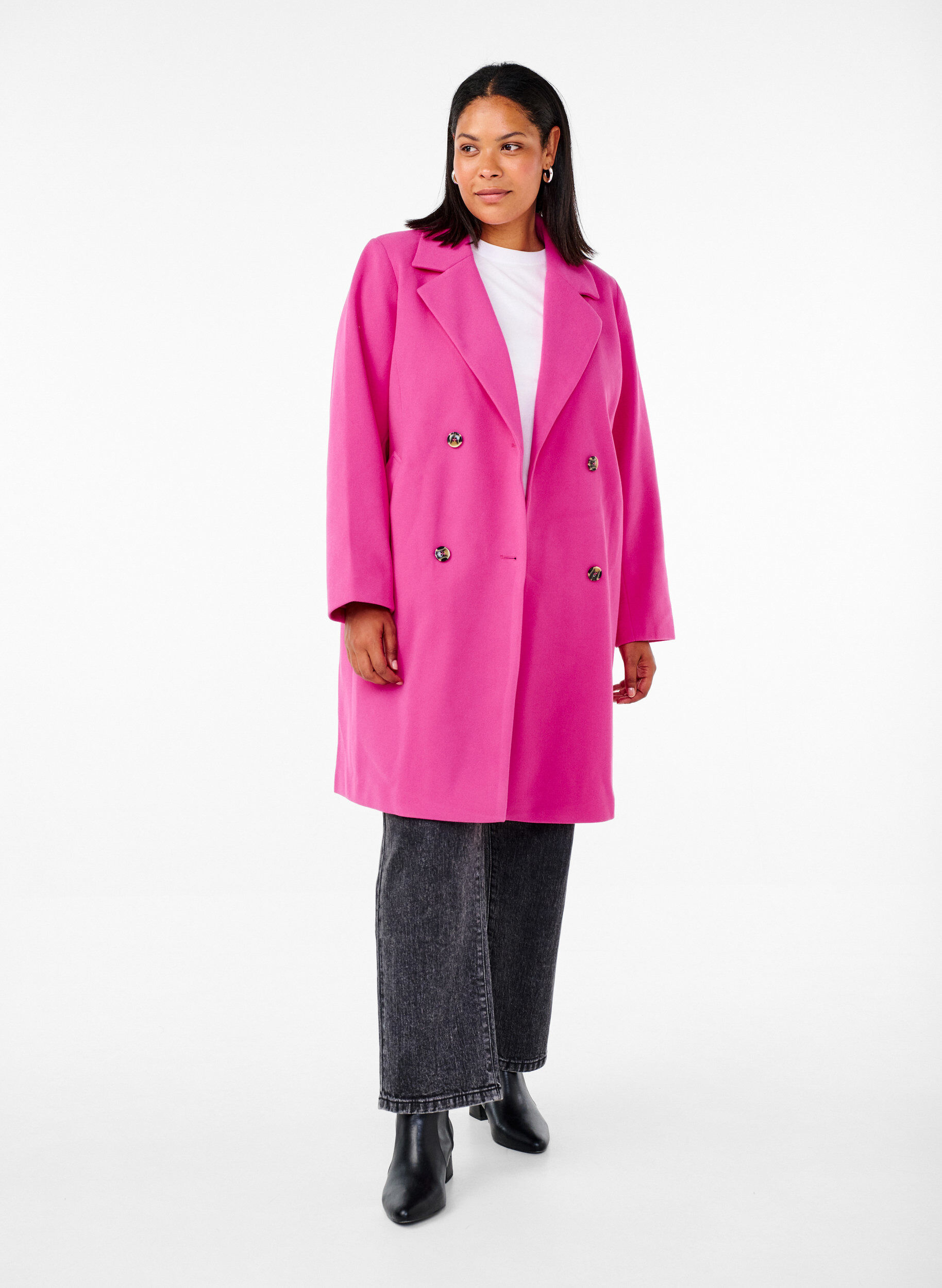 Zizzi Manteau &agrave; double boutonnage, Raspberry Rose, Model image number 2