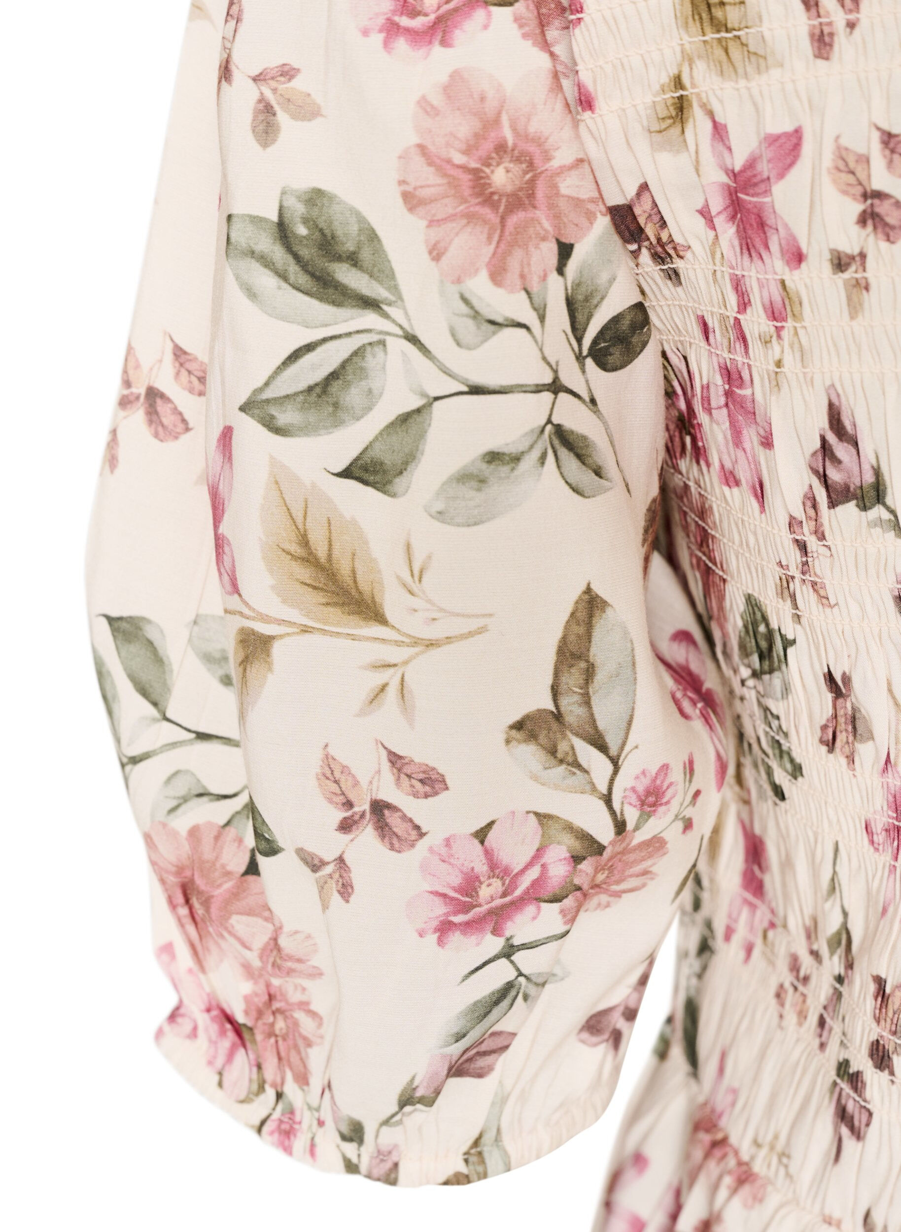 ZizziBluse aus Viskose mit Smock und Peplum-Effekt, Vanille, Packshot image number 3