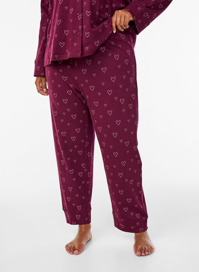 Baumwoll-Pyjamahose mit hohem Bund, Dunkles Bordeaux, Model image number 2