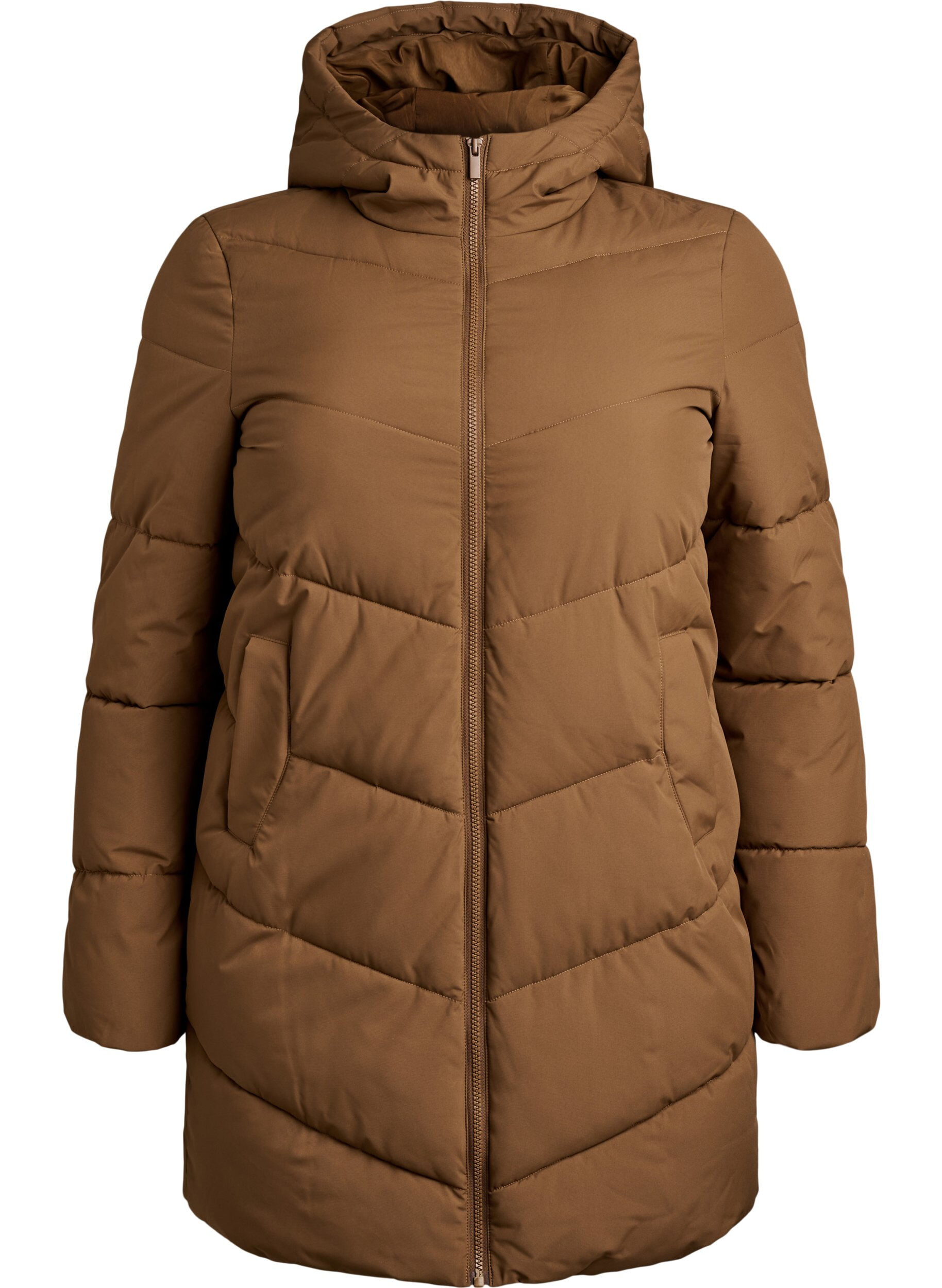 Mittellange Steppjacke mit Kapuze