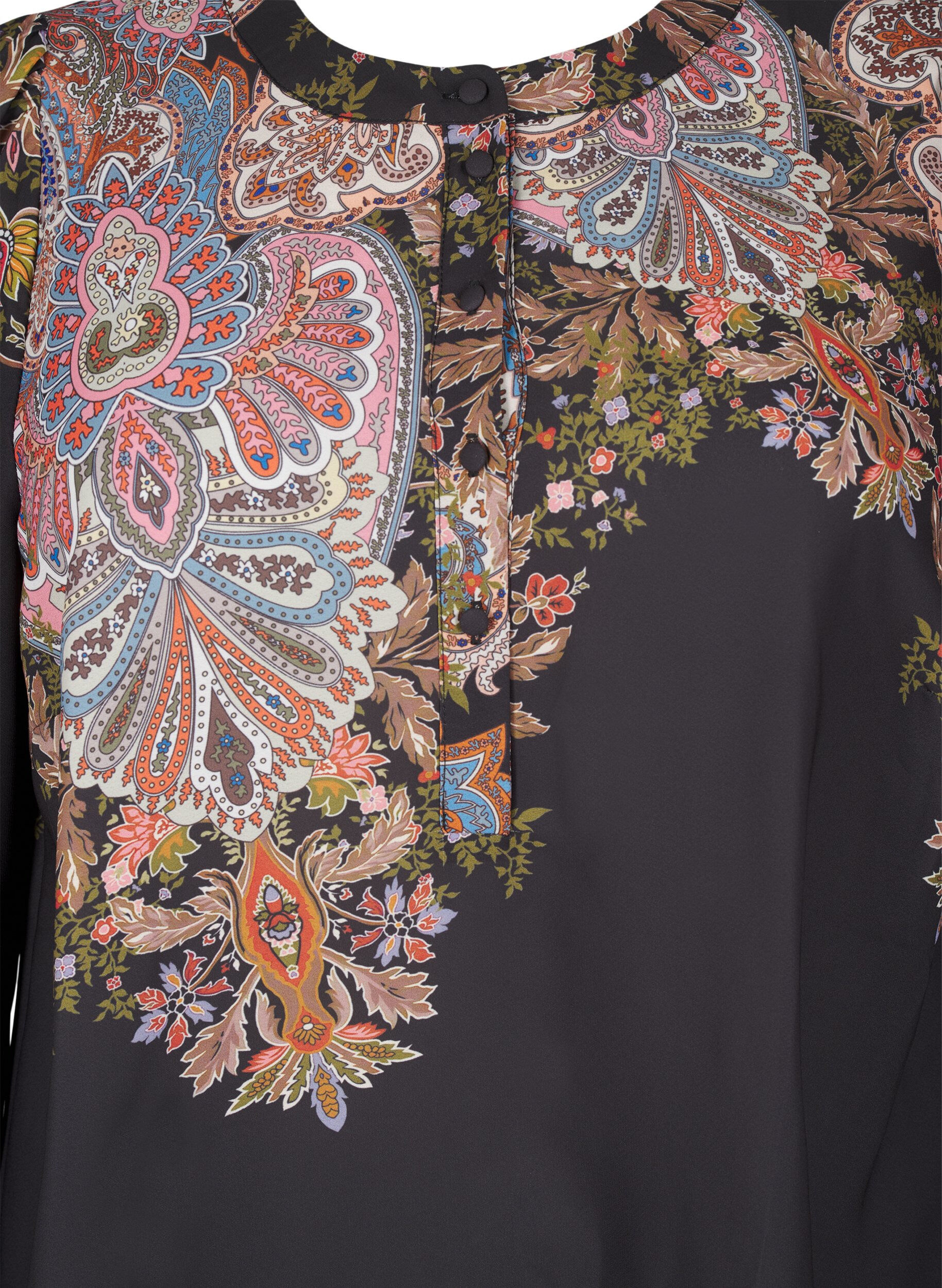 Zizzi Robe mi-longue &agrave; imprim&eacute; paisley, Black Paisley, Packshot image number 2