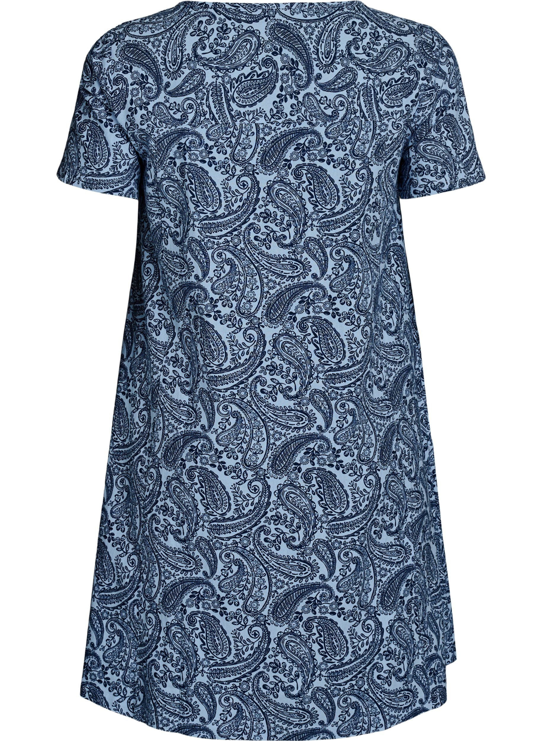 Zizzi Robe courte &eacute;vas&eacute;e avec imprim&eacute; cachemire, Bleu Clair, Packshot image number 1
