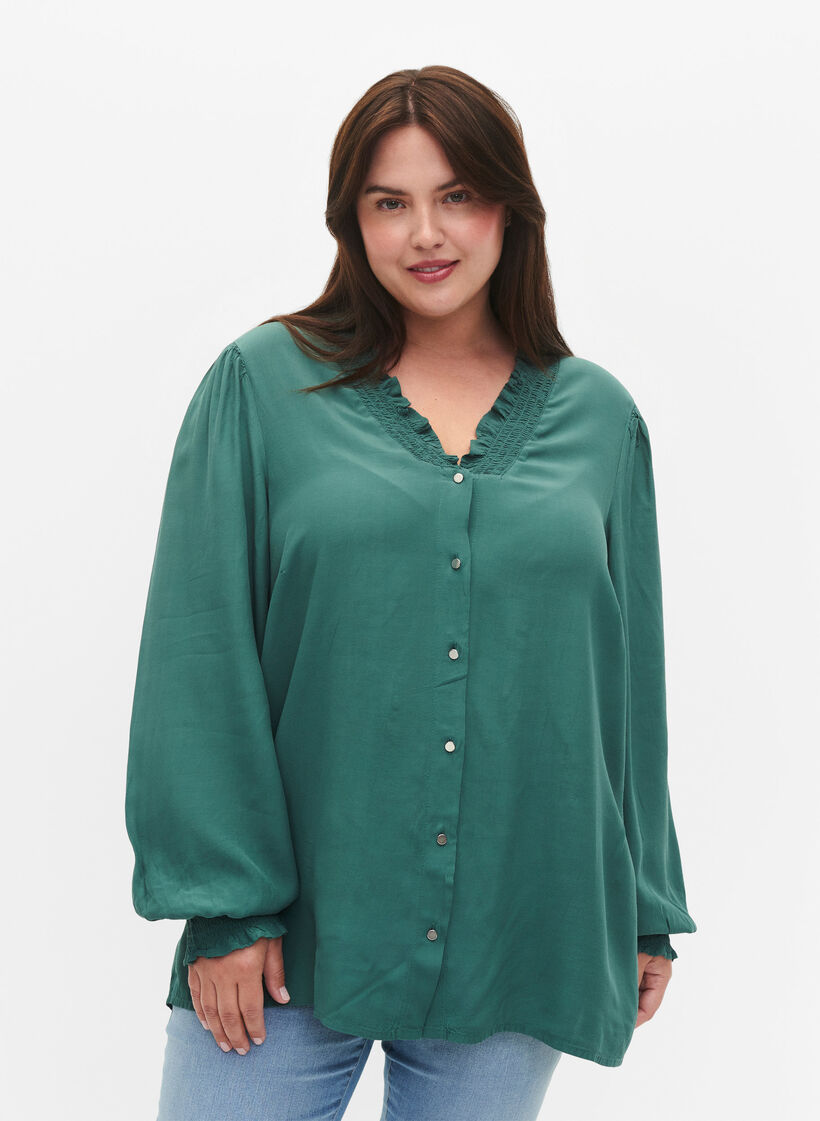 Langärmlige Bluse aus Viskose, Sea Pine, Model image number 0