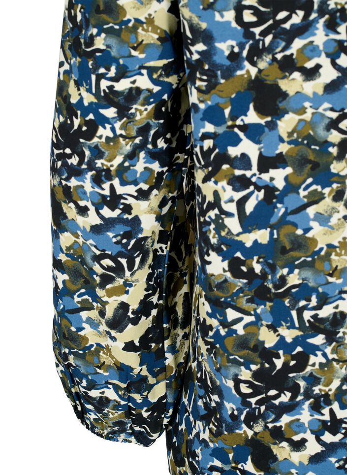 Bluse mit Puffärmeln, Blue Green AOP, Packshot image number 3