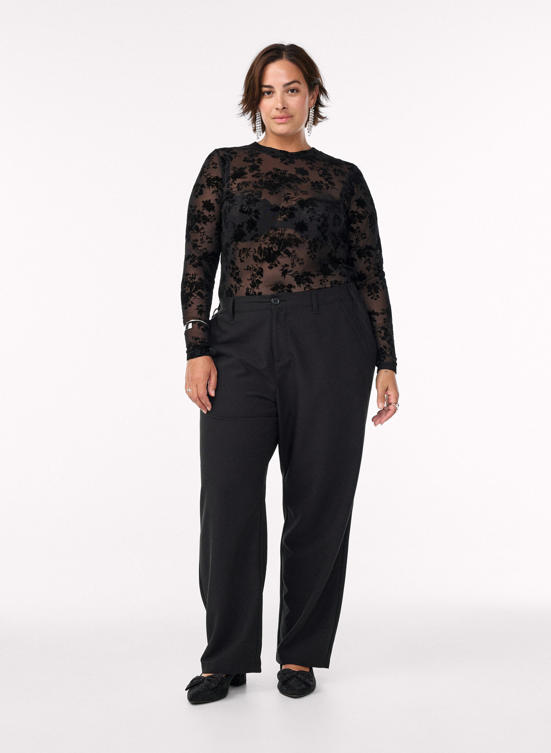 ZizziMeshbluse mit Blumenmuster, Schwarz, Model image number 1