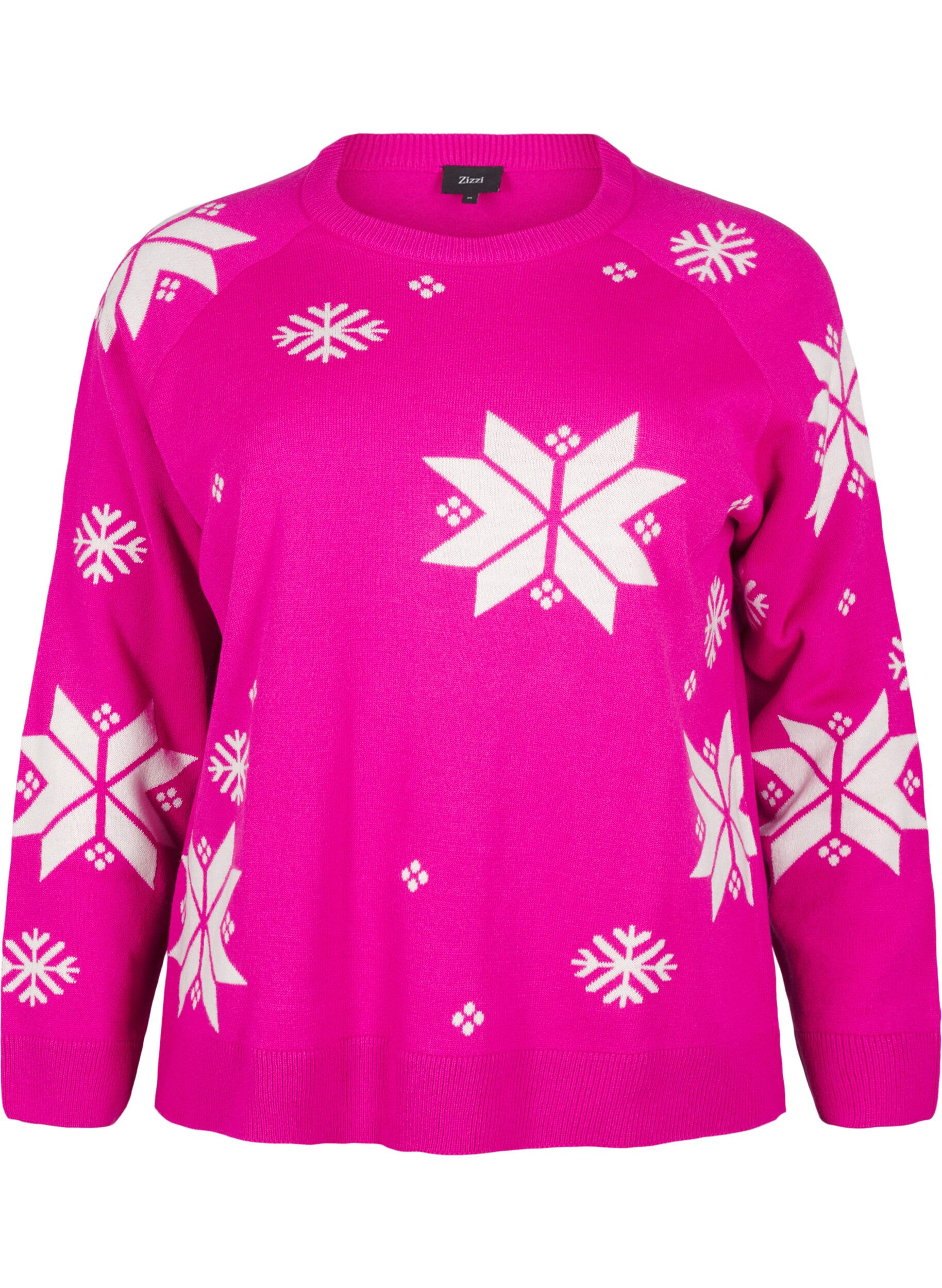 Zizzi Strickpullover mit Schneeflockenmuster, Pink, Packshot image number 0