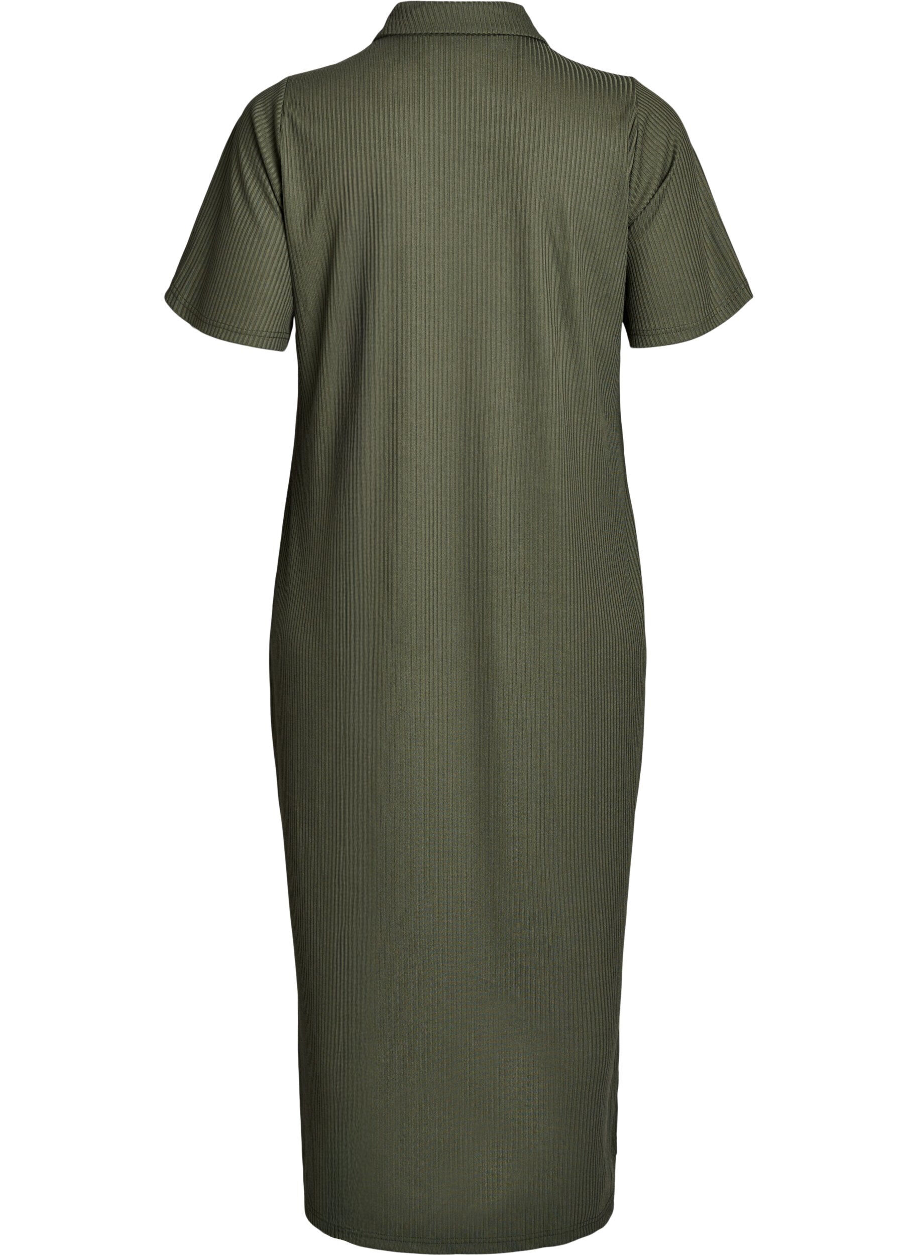 Zizzi Robe maxi en jersey avec col et manches courtes., Vert, Packshot image number 1
