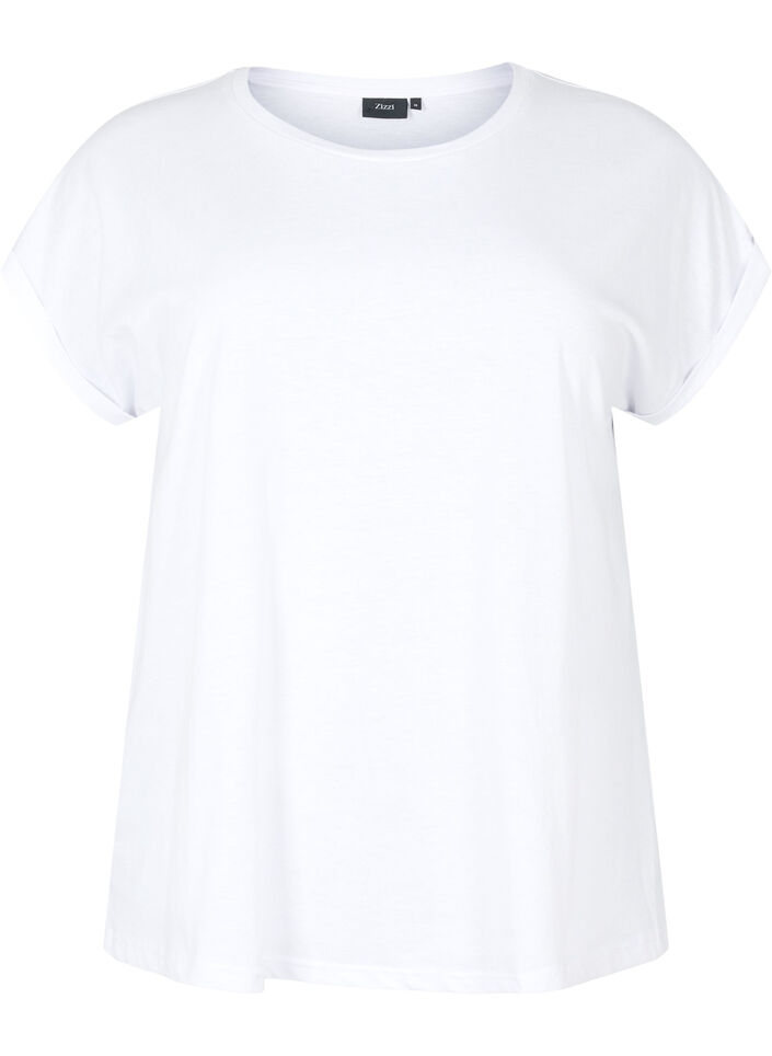 Kurzärmliges T-Shirt aus einer Baumwollmischung, Bright White, Packshot image number 0