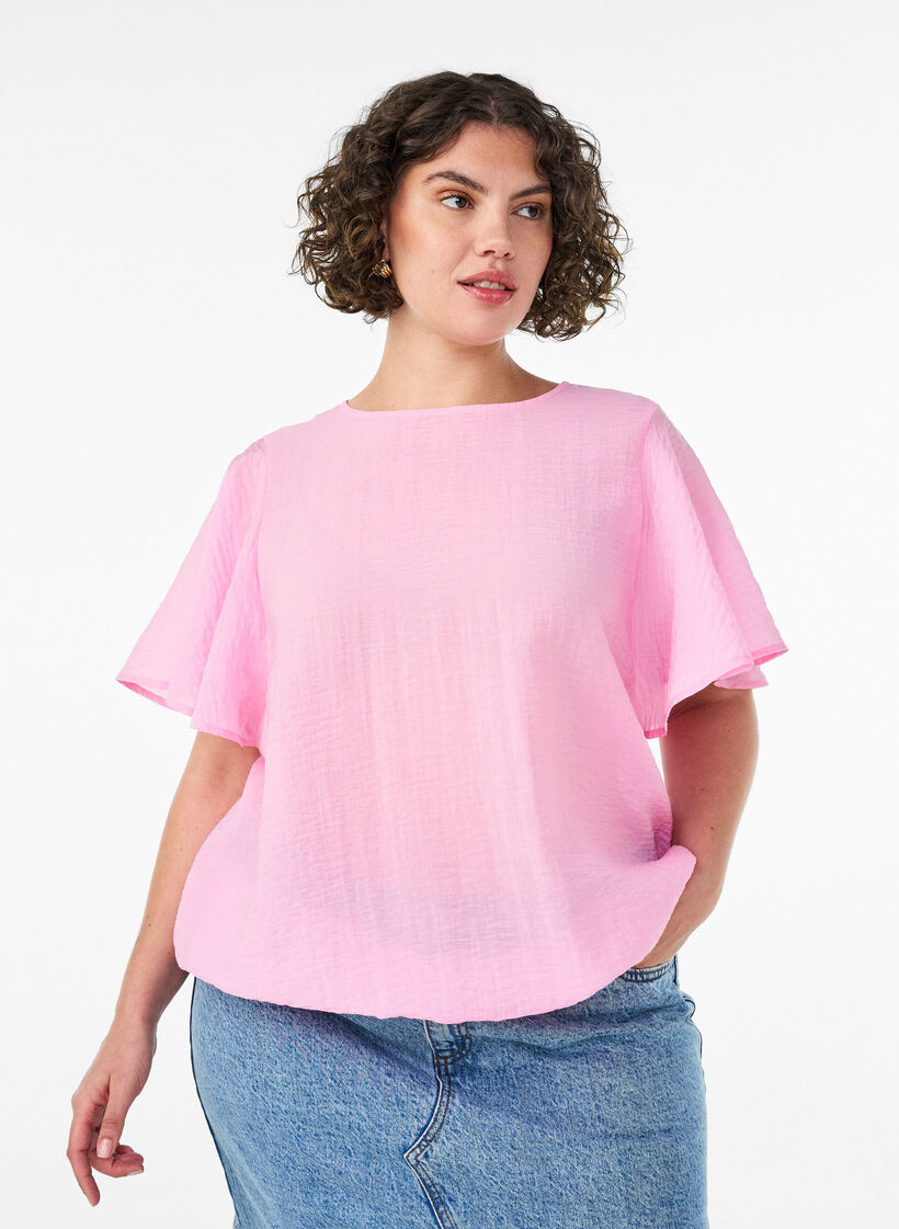 Bluse mit Ballonform und Fl&uuml;gel&auml;rmeln, Pink, Model image number 0
