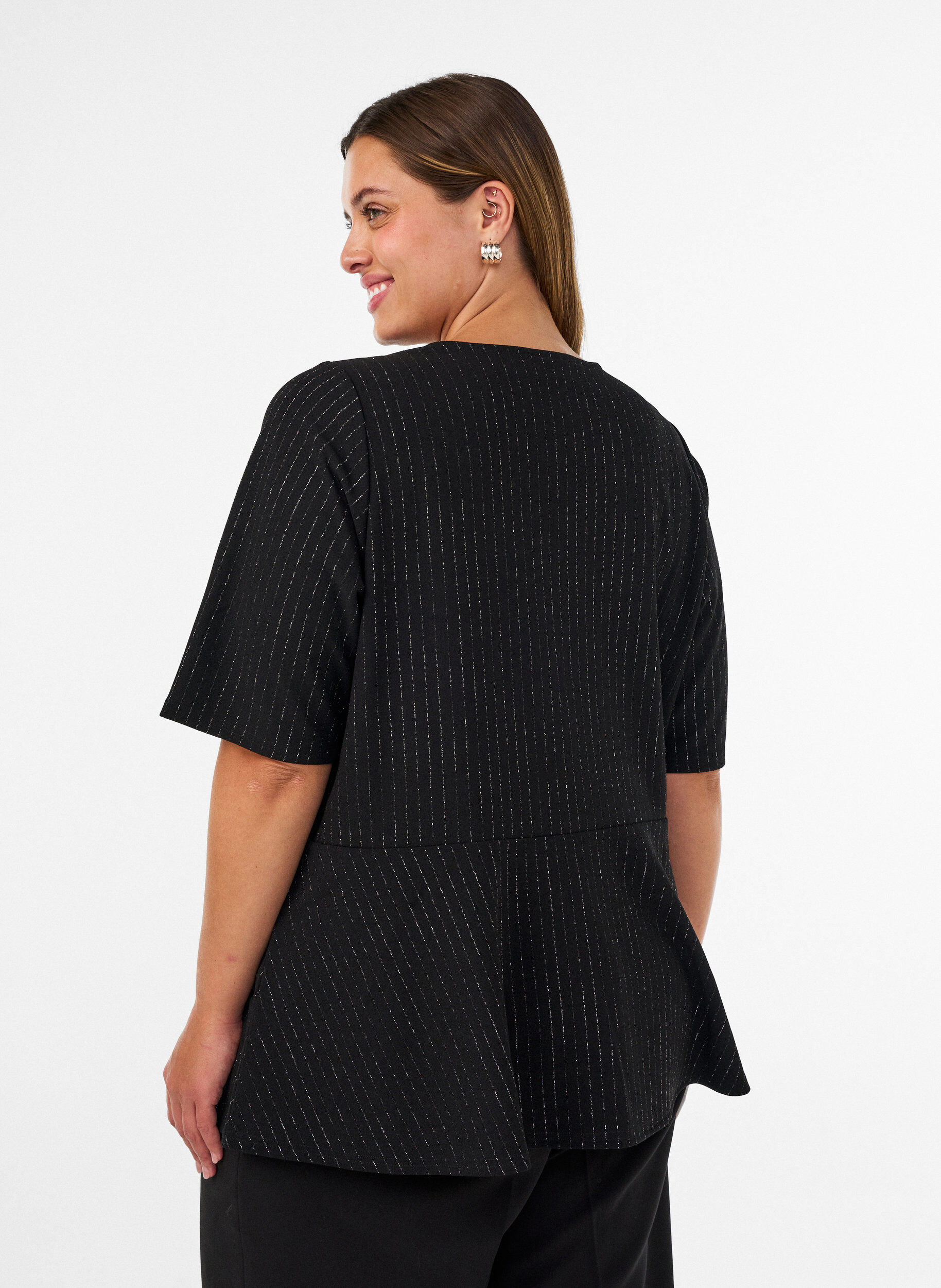 ZizziSch&ouml;&szlig;chenbluse mit Glitzerstreifen, Schwarz, Model image number 2