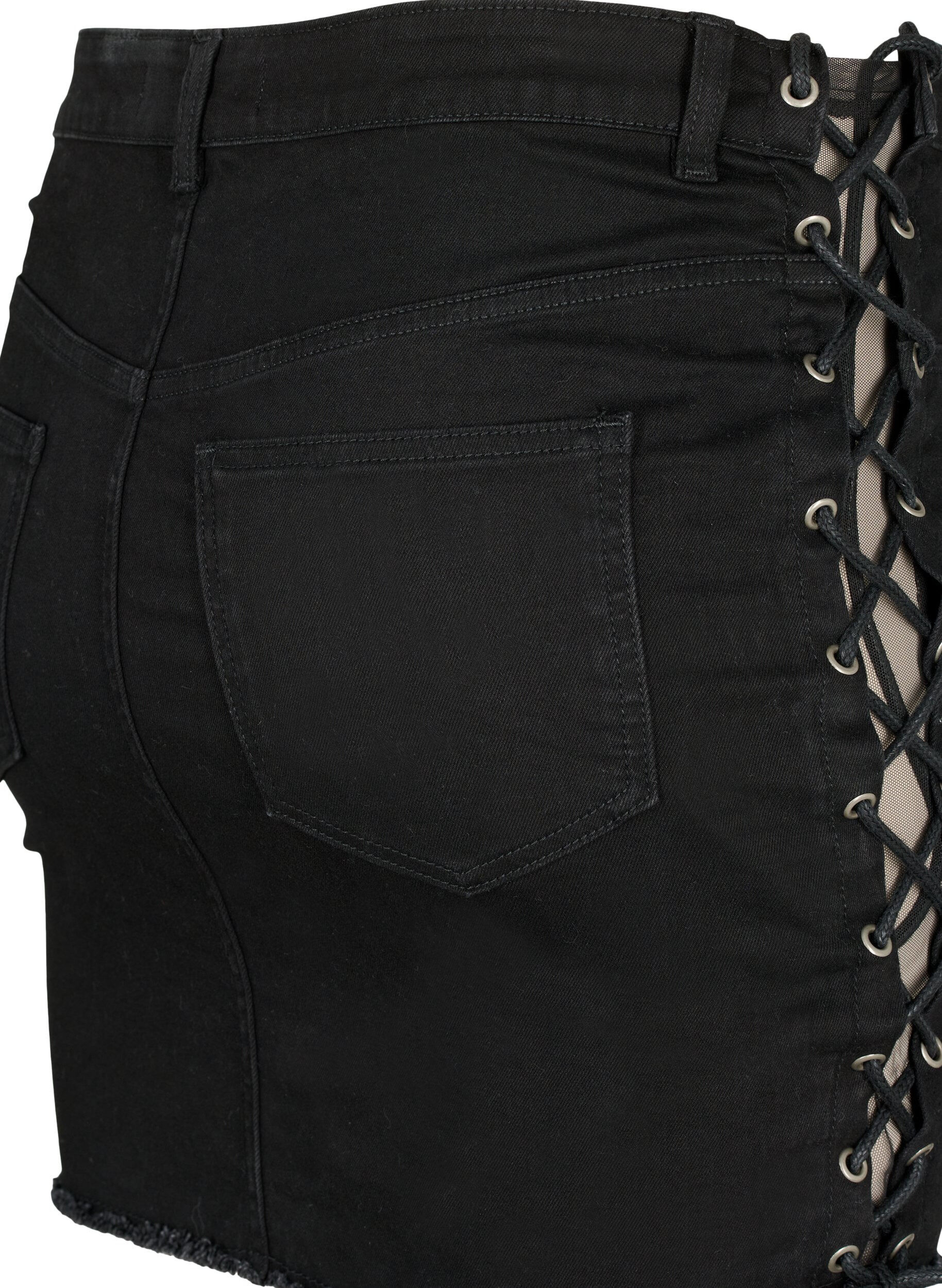 Zizzi Jupe courte en jean &agrave; lacets, Black, Packshot image number 3