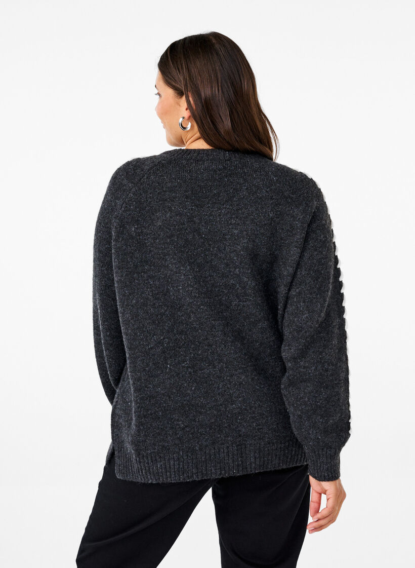Chemisier en tricot avec coutures, Dark Grey White Mel., Model image number 1