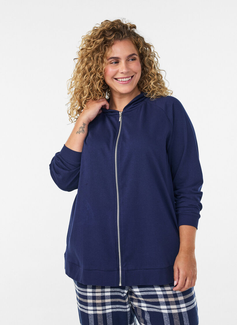 Sweat-Cardigan mit Kapuze und Taschen, Blau, Model image number 0
