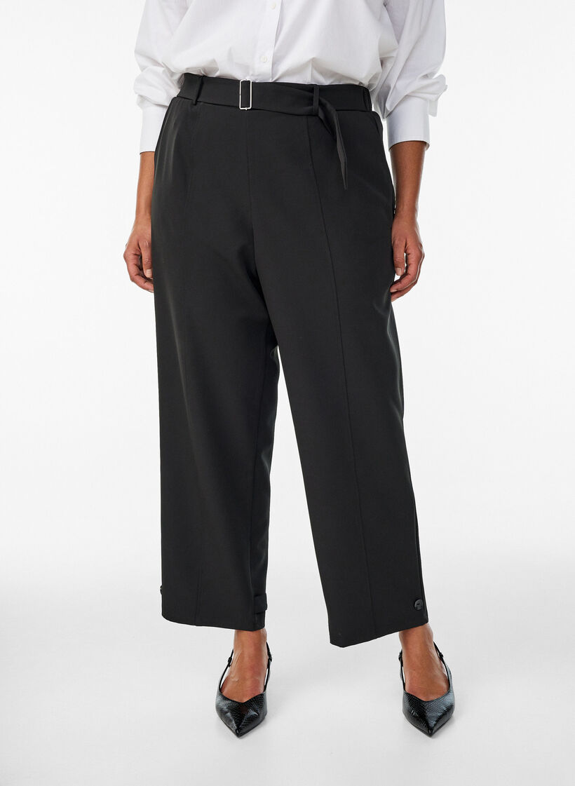 Pantalon taille haute avec ceinture, Noir, Model image number 2