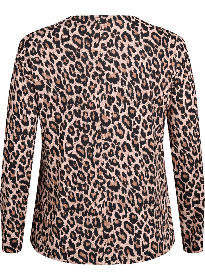 Lang&auml;rmlige Bluse mit Leopardenmuster, Braun, Packshot image number 1