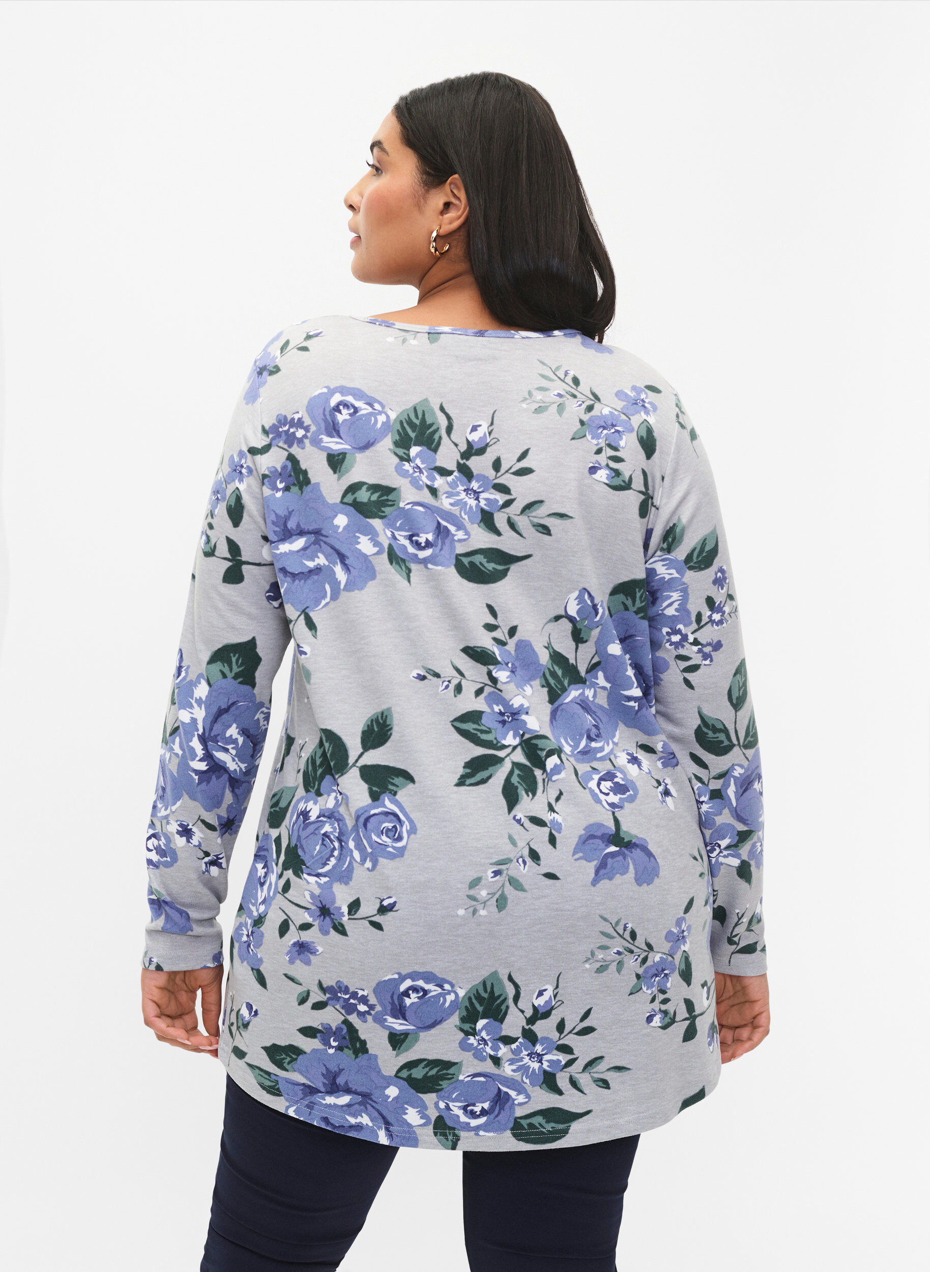 Zizzi  Bluse mit Blumenmuster und langen &Auml;rmeln, Blau, Model image number 2