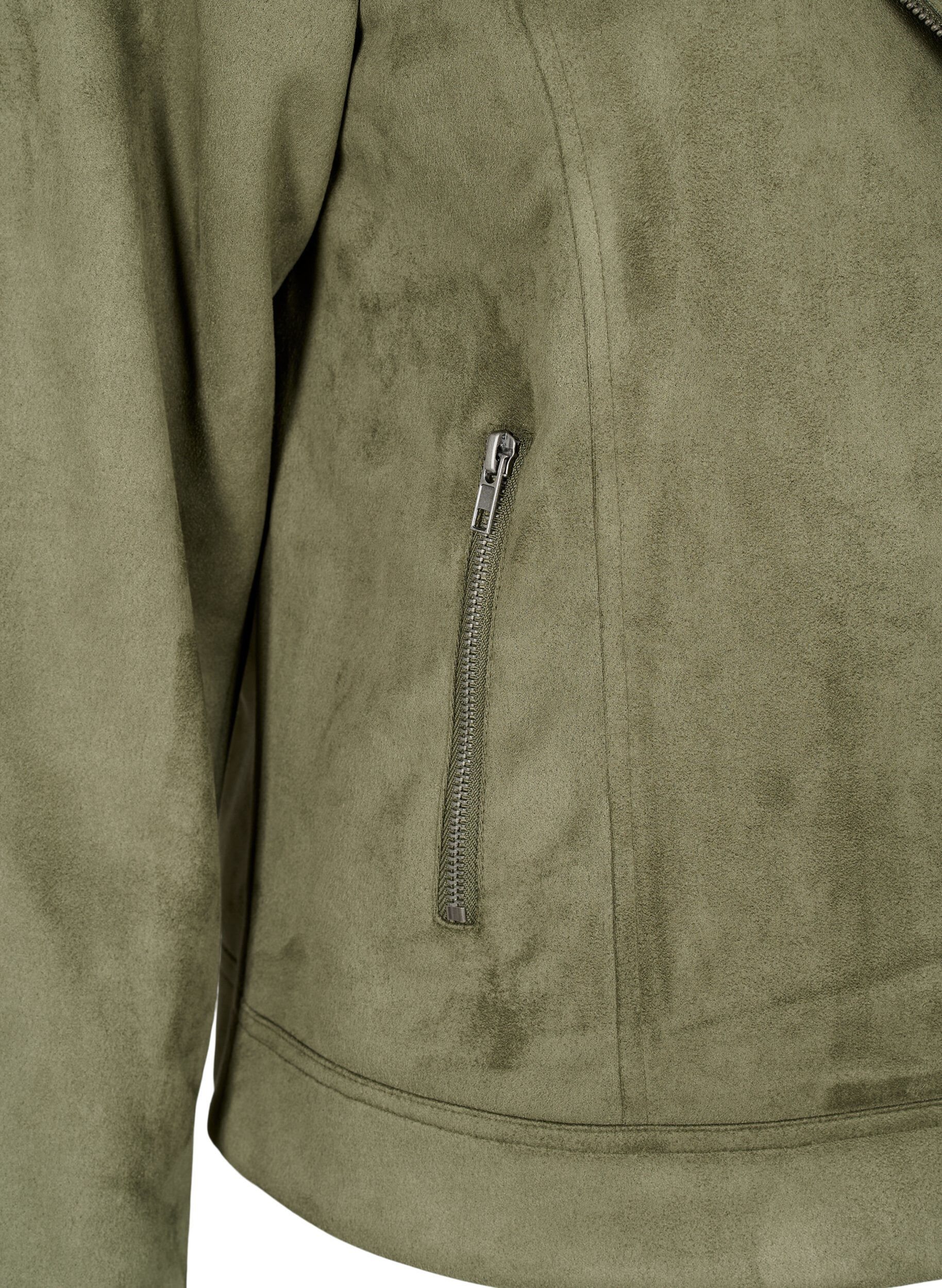 Zizzi Veste de motard en faux daim, Dusty Olive, Packshot image number 3