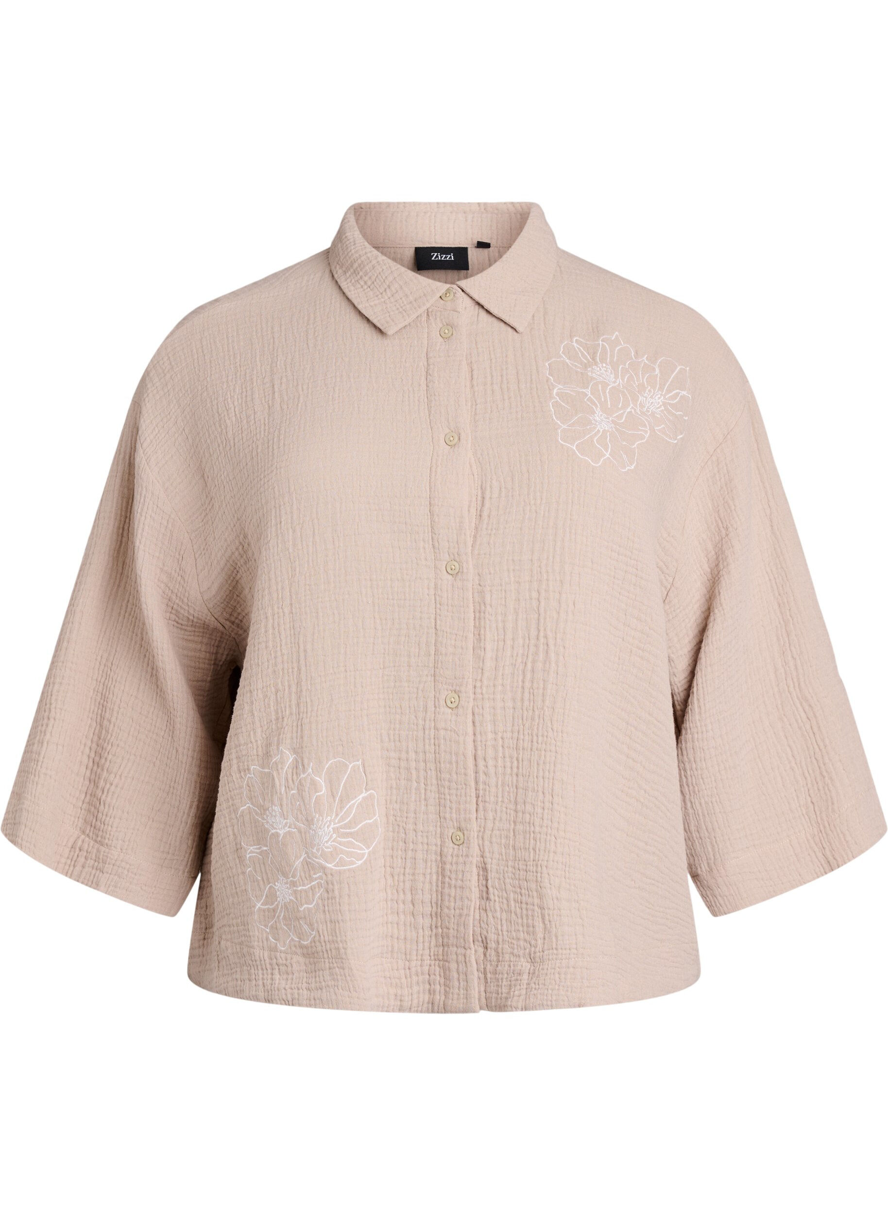 Zizzi Bluse aus Baumwoll-Musselin mit gestickten Details, Beige, Packshot image number 0
