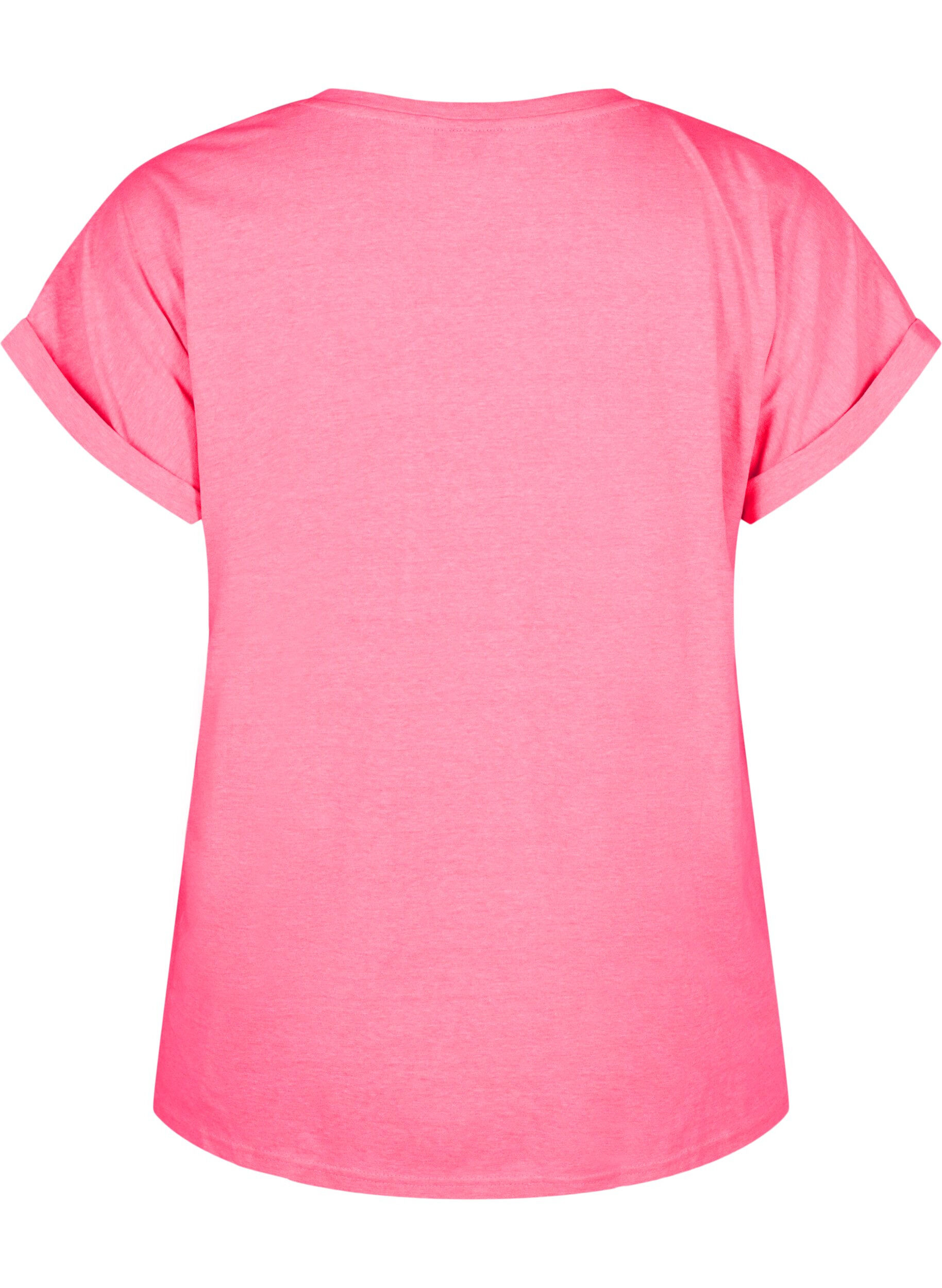 Zizzi T-shirt en coton n&eacute;on, Rose, Packshot image number 1