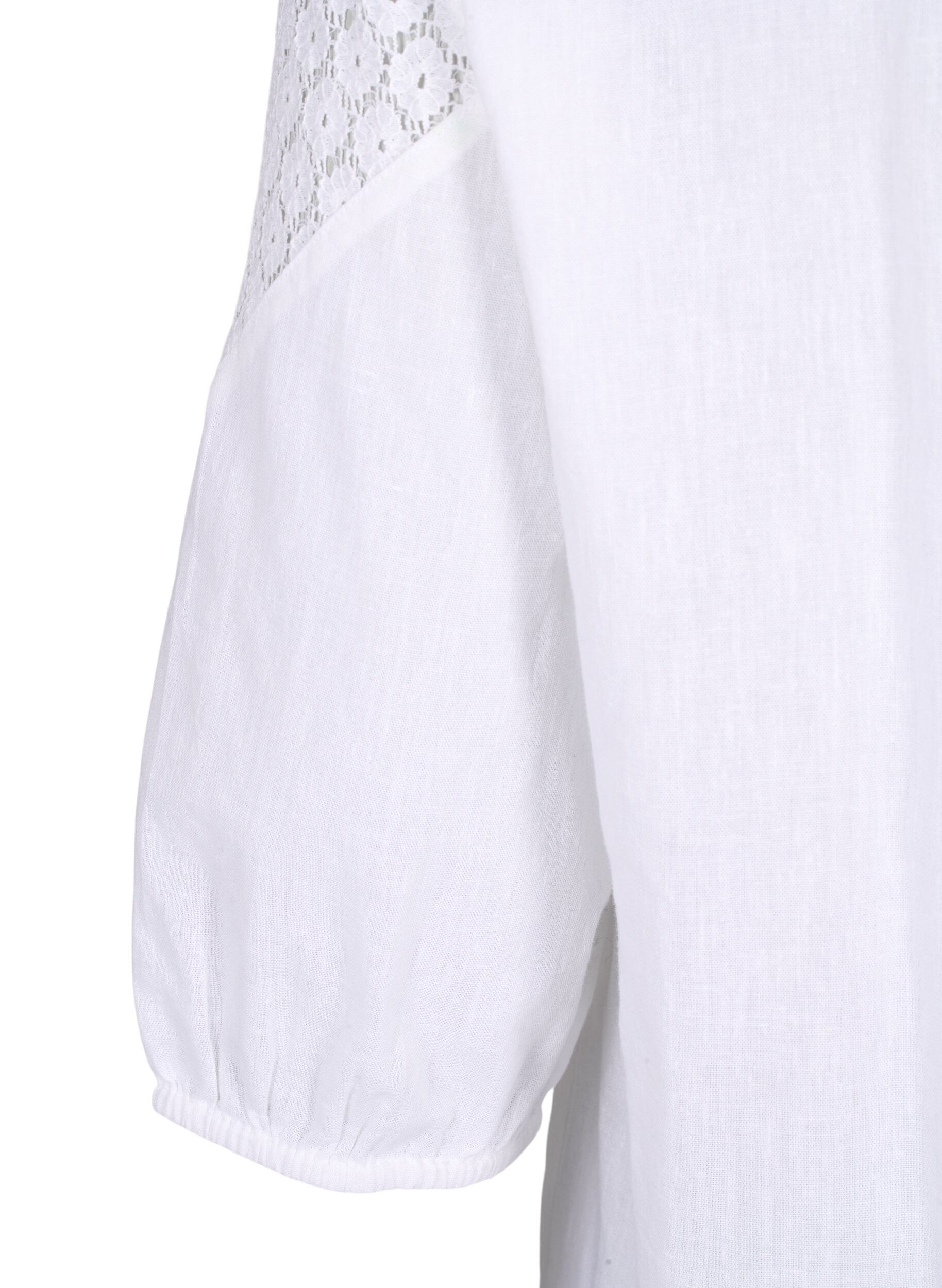 Zizzi Bluse aus Baumwollmischung mit Leinen und H&auml;keldetails, Bright White, Packshot image number 3