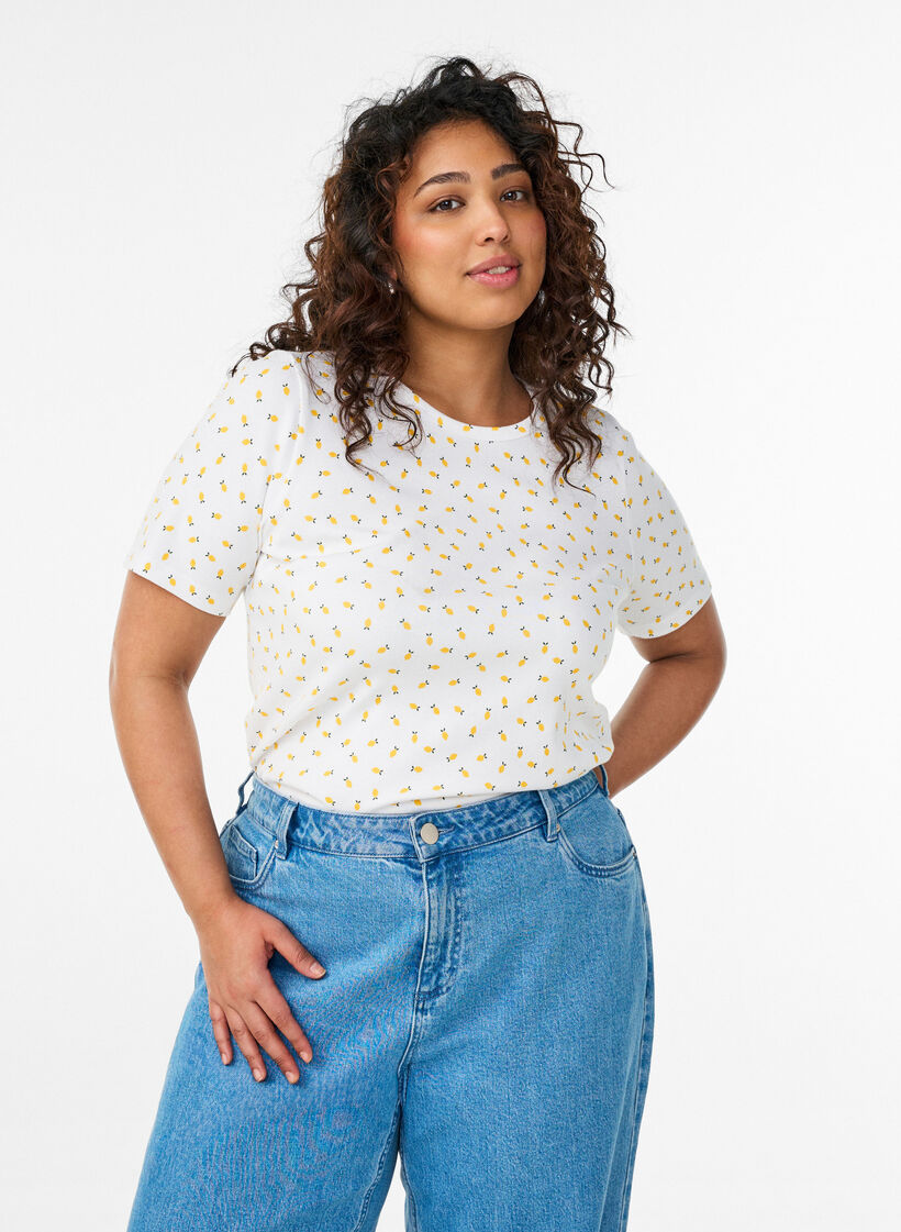 T-Shirt aus Baumwolle mit Allover-Druck, Wei&szlig;, Model image number 0