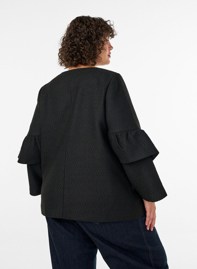 Veste boucl&eacute;e avec volants, Noir, Model image number 2