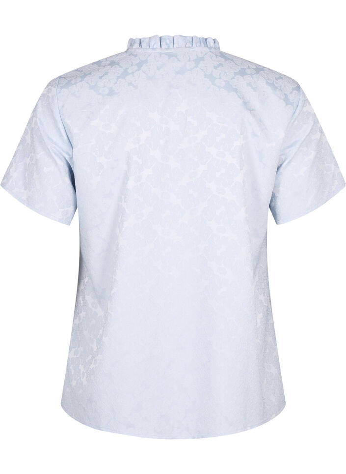 Kurzärmelige Jacquard-Bluse mit Schleifen, Blau, Packshot image number 1