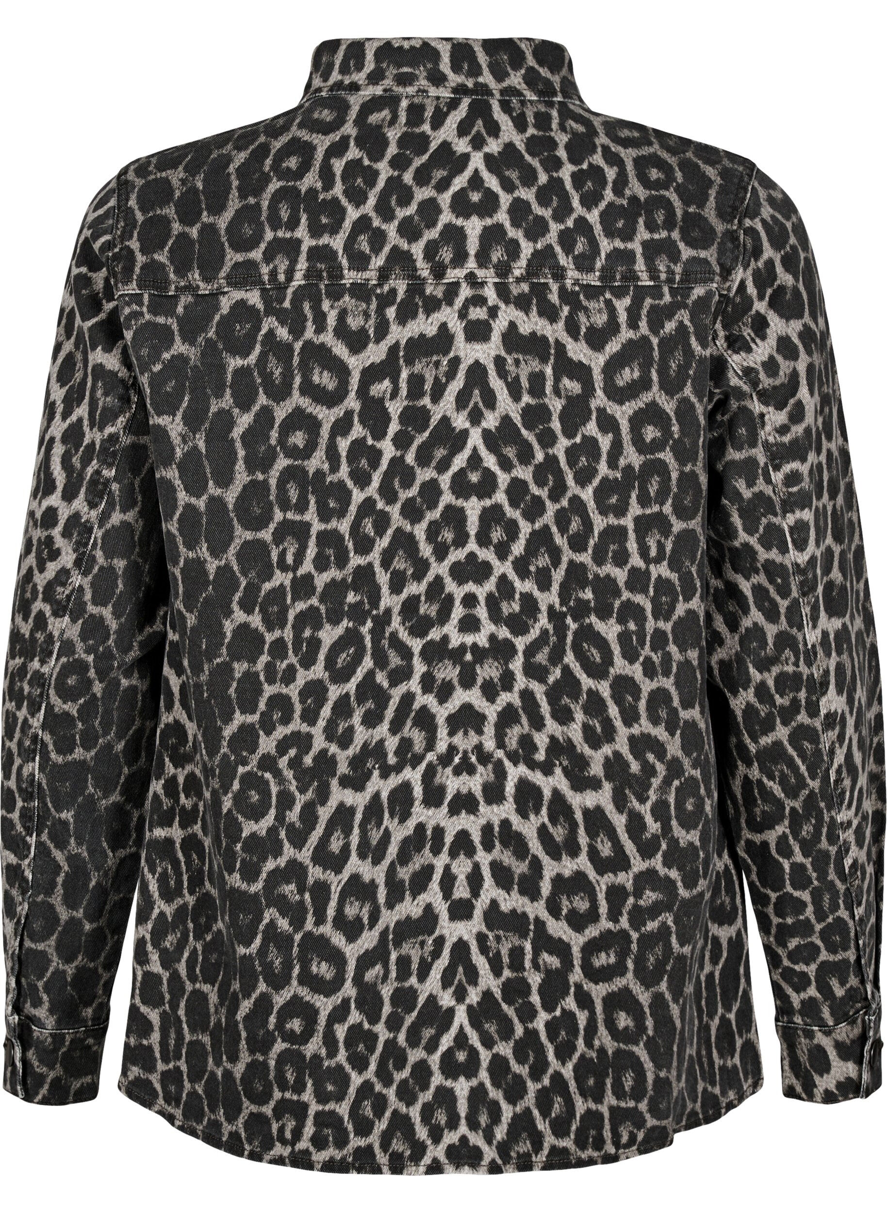 Zizzi Jeanshemd mit Leopardenmuster und Kn&ouml;pfen, Grau, Packshot image number 1