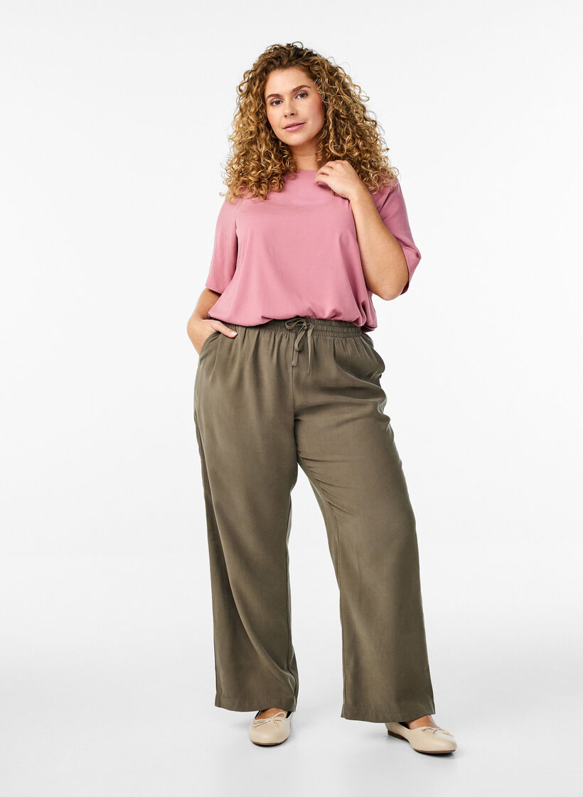 Kurz&auml;rmelige, gewebte Bluse mit Rundhals, Rot, Model image number 1