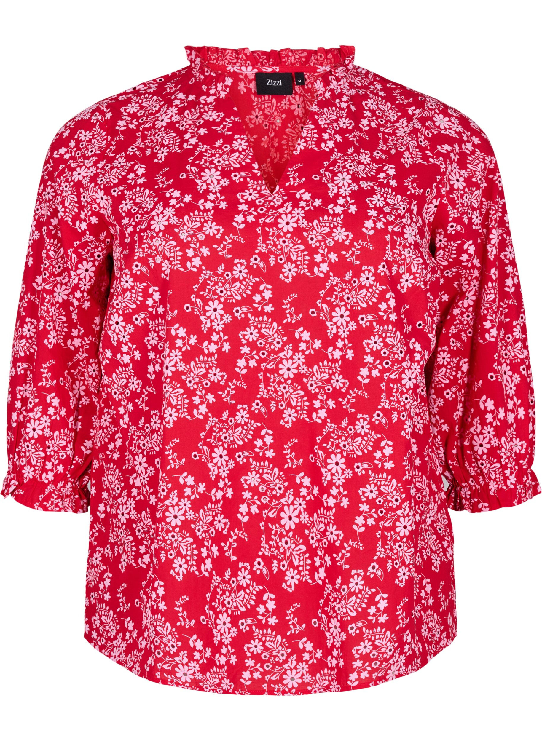 Zizzi Chemisier en coton avec imprim&eacute; floral, Rouge, Packshot image number 0