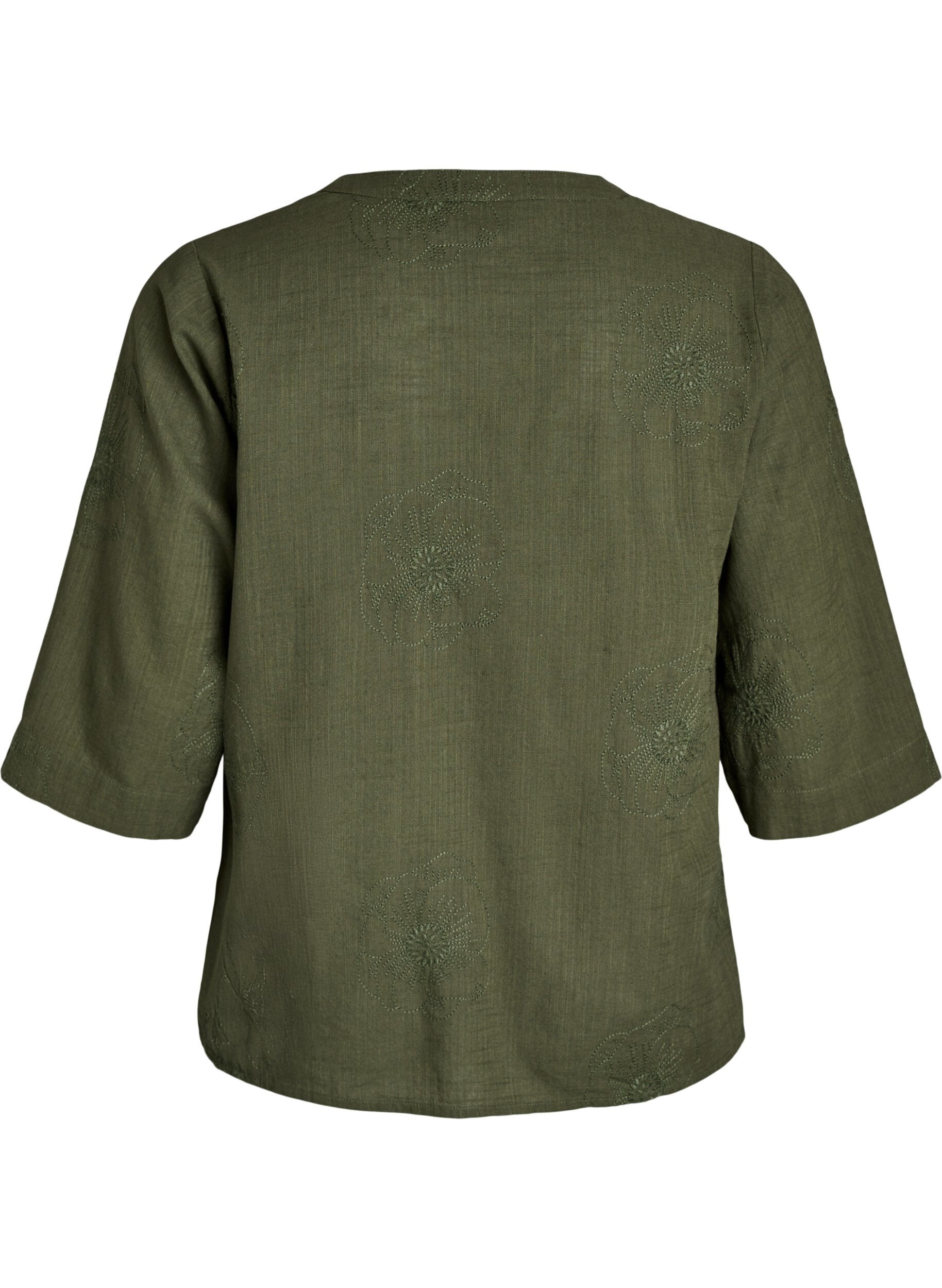 Zizzi Bluse aus Baumwolle mit gestickten Details und 3/4-&Auml;rmeln, Gr&uuml;n, Packshot image number 1