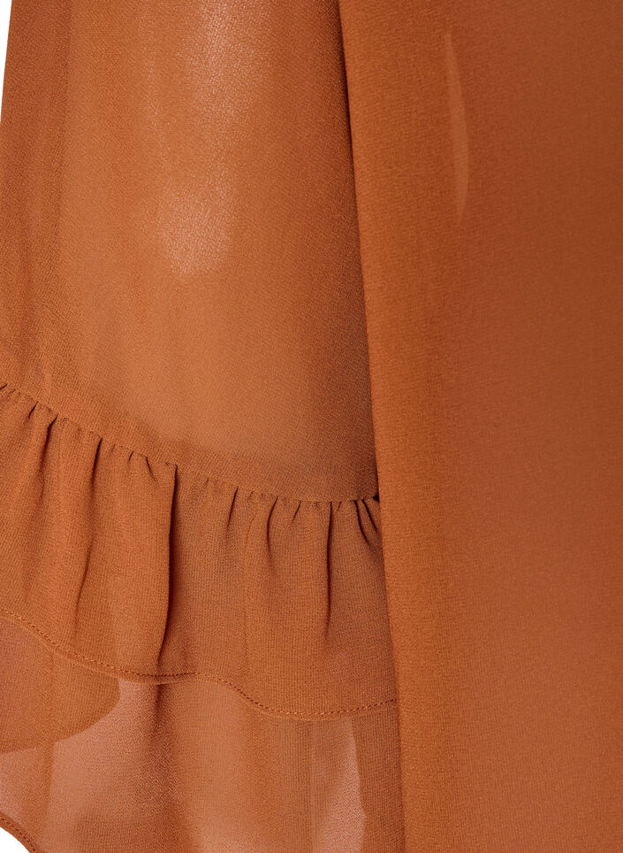 Blouse avec ruban &agrave; nouer et volants, Camel, Packshot image number 3