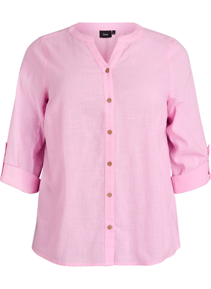 Hemdbluse aus Baumwolle mit V-Ausschnitt, Pink, Packshot image number 0