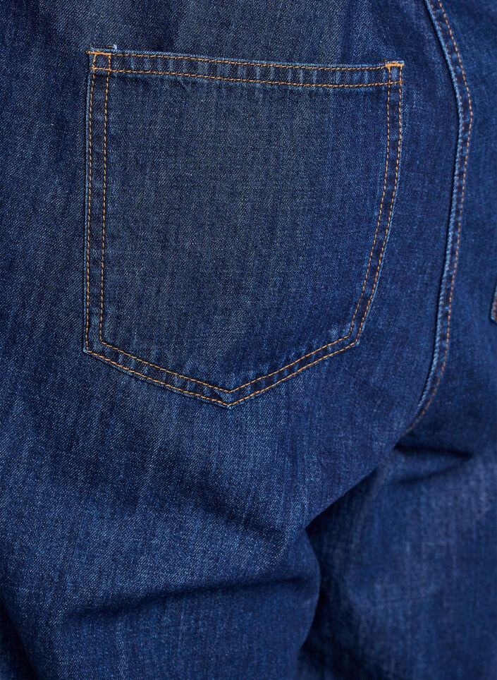 Combinaison en jean avec des manches courtes et une ceinture &agrave; nouer, Bleu, Packshot image number 4