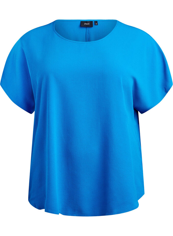 Bluse mit kurzen &Auml;rmeln und einem Rundhalsausschnitt, Blau, Packshot image number 0