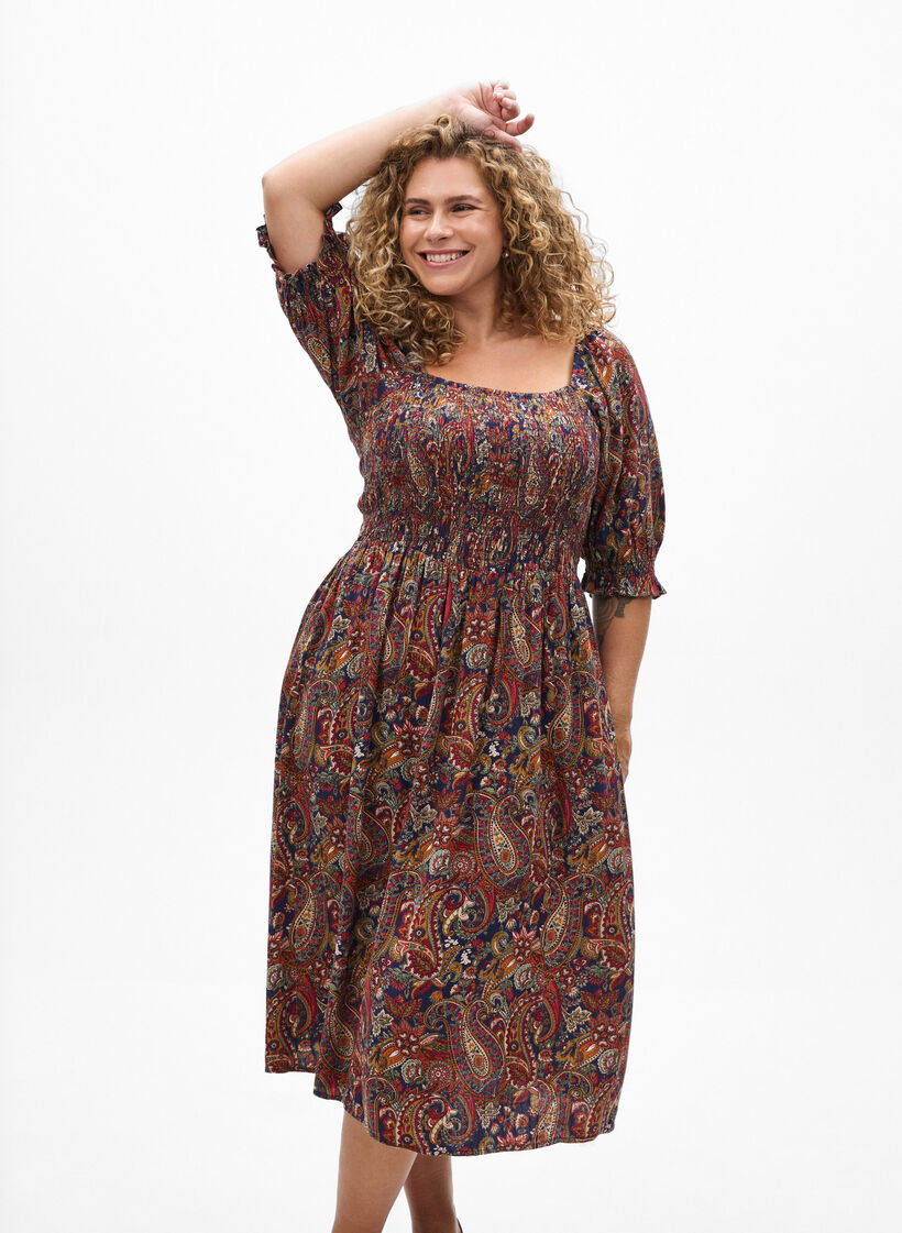 Sommerkleid aus Viskose mit Paisleymuster, Blau, Model image number 0