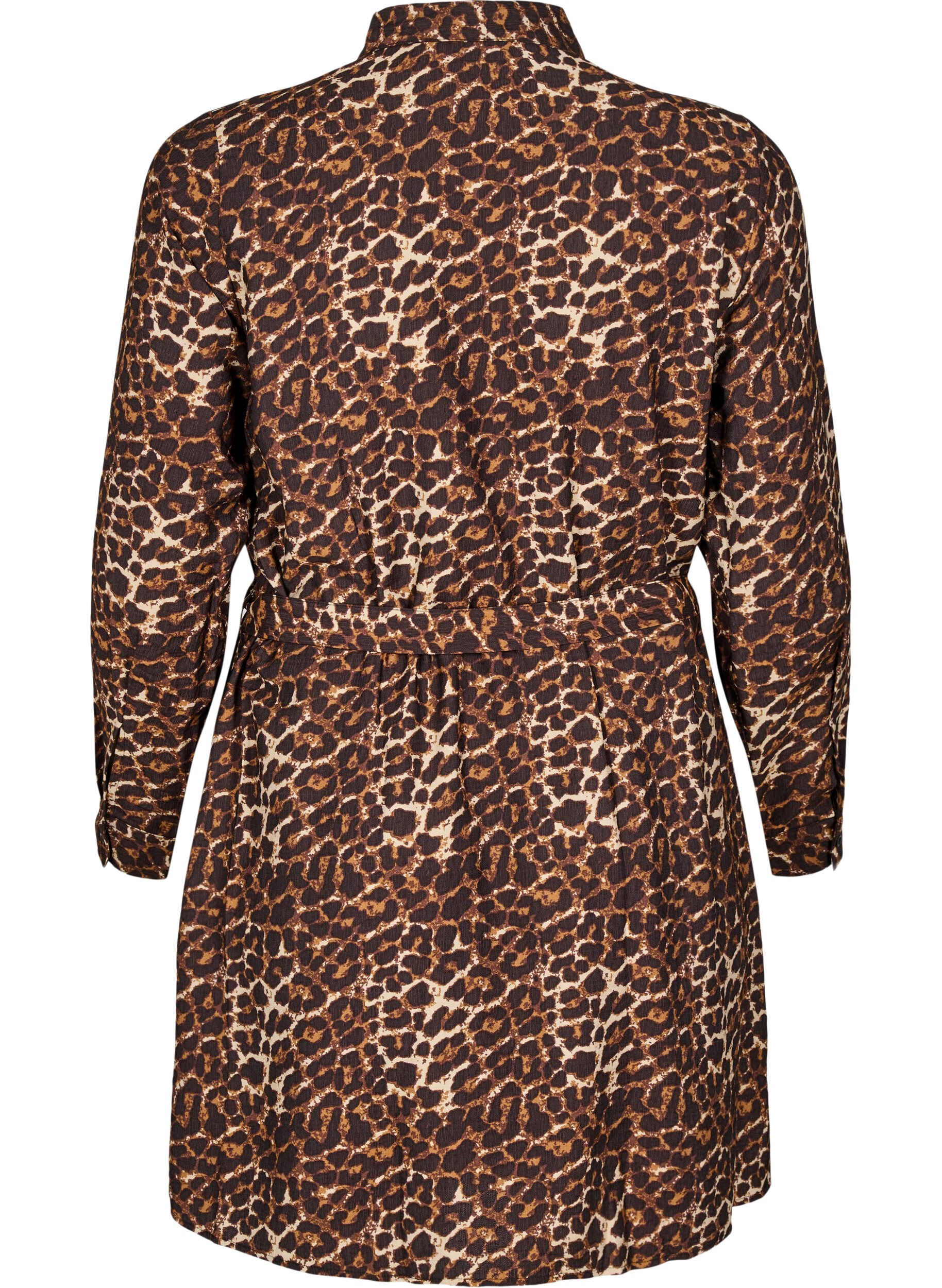 Zizzi Hemdblusenkleid mit Bindeg&uuml;rtel und langen &Auml;rmeln, Braun, Packshot image number 1