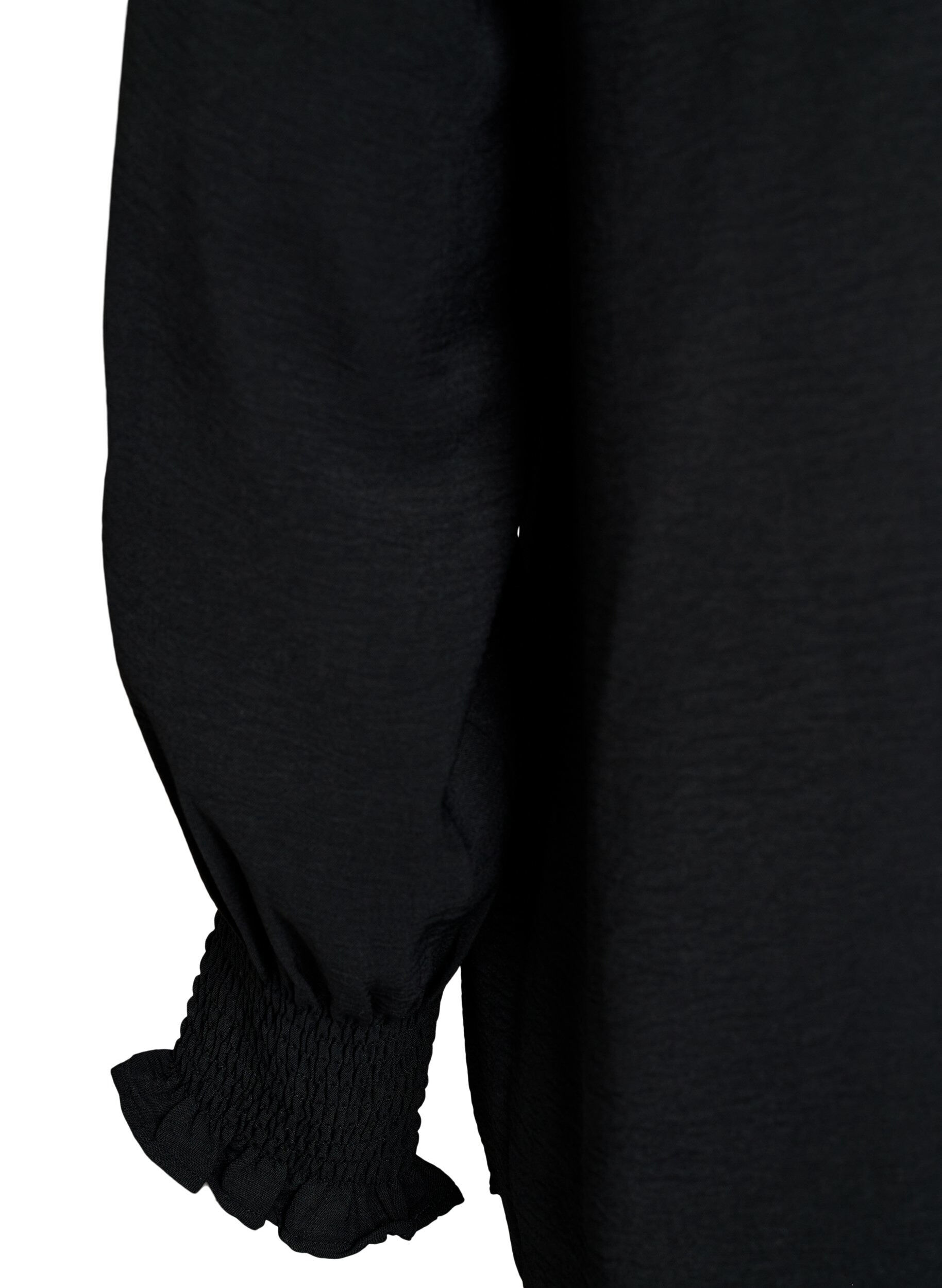 ZizziBlouse avec poignets smock&eacute;s et col en V, Noir, Packshot image number 3