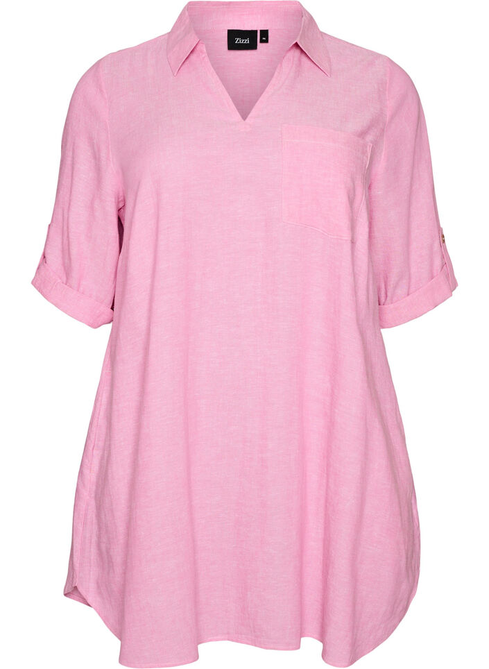 Linen and viscose tunic with A-shape, Pink, Packshot image number 0