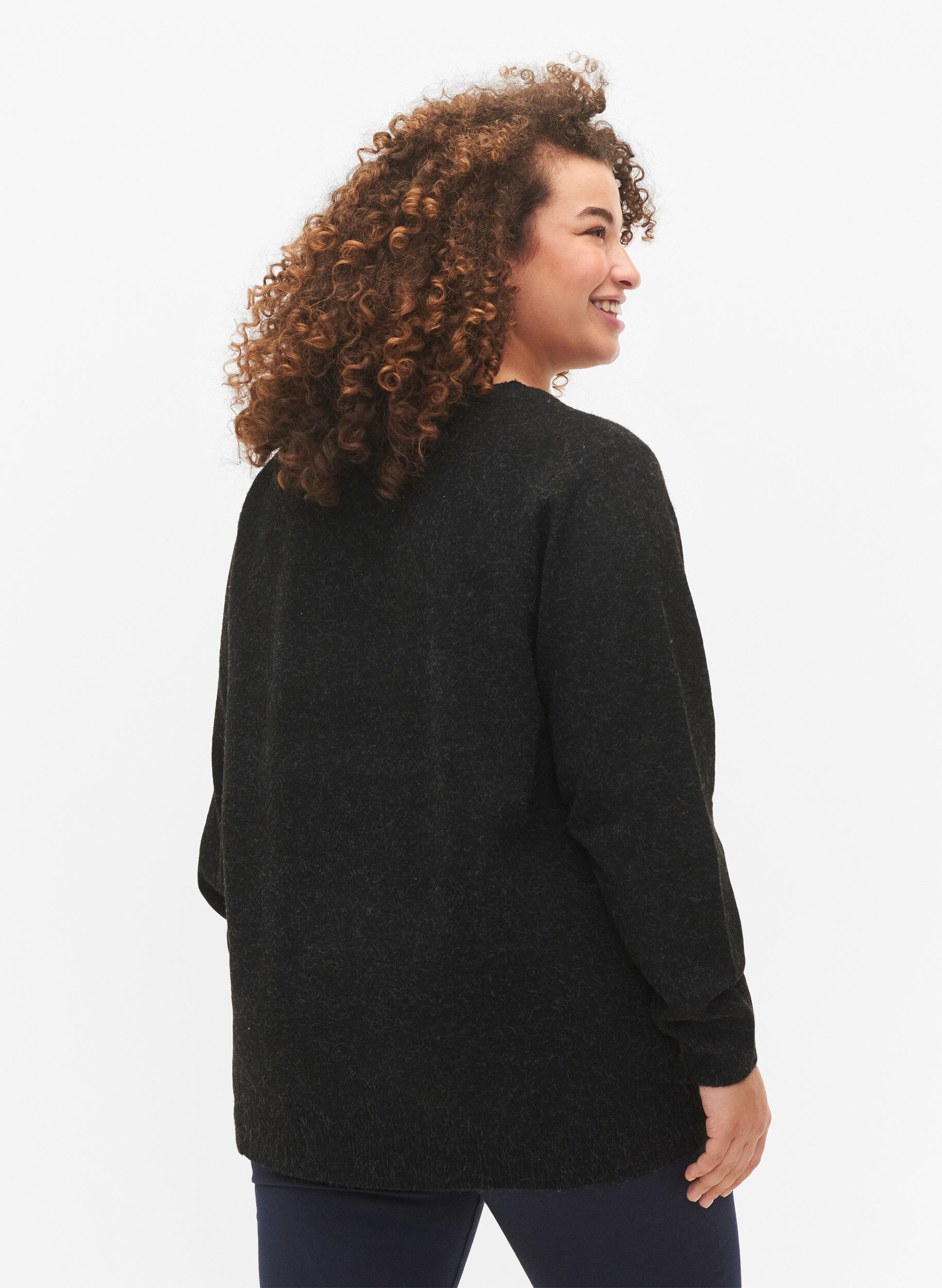 Zizzi Melange Pullover mit V-Ausschnitt, Dark Grey Melange, Model image number 1