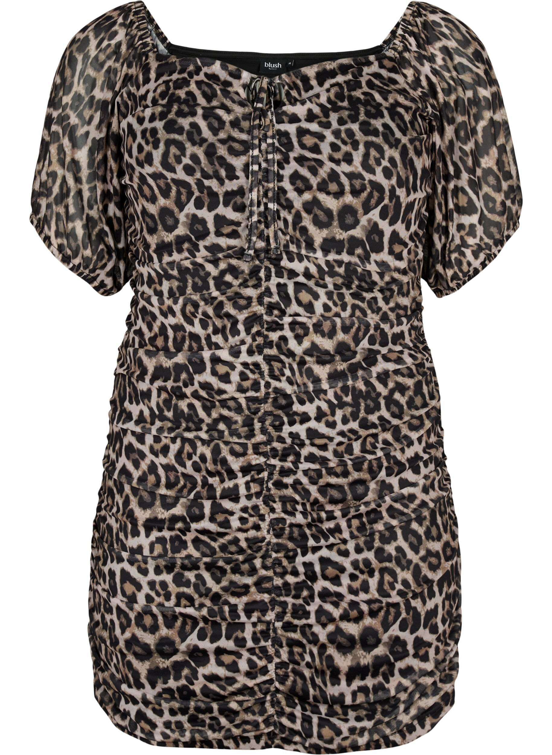 Zizzi Kurzes Kleid aus Mesh mit Leopardenprint, Leo, Packshot image number 0