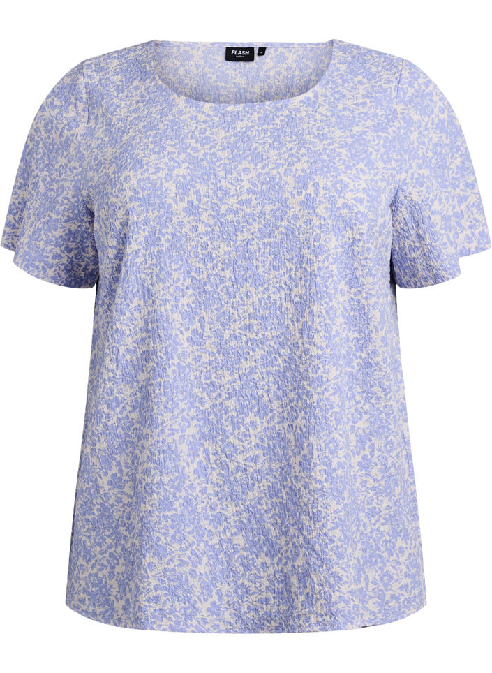 FLASH - Bluse mit Struktur und kurzen Ärmeln, Blau, Packshot image number 0