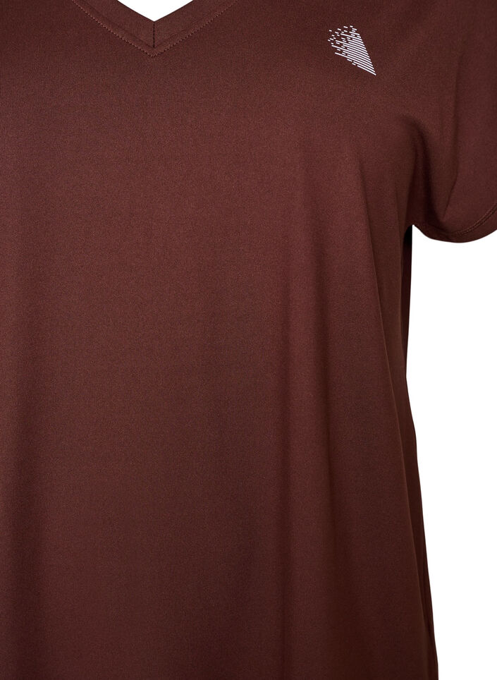 Lockeres Trainings-T-Shirt mit V-Ausschnitt, Braun, Packshot image number 2