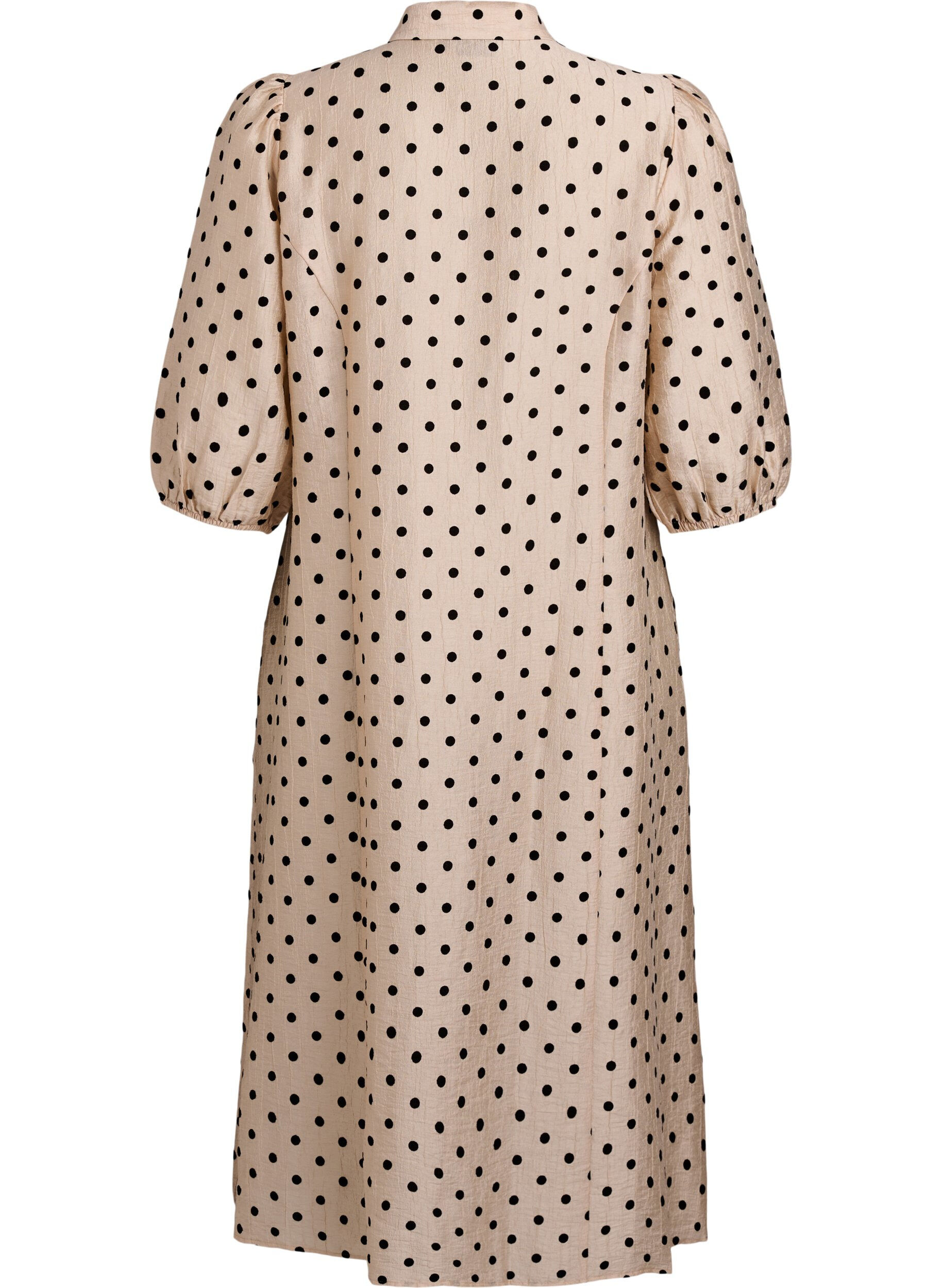 Zizzi Midi-Hemdkleid mit Punkten und 3/4-&Auml;rmeln, Beige, Packshot image number 1